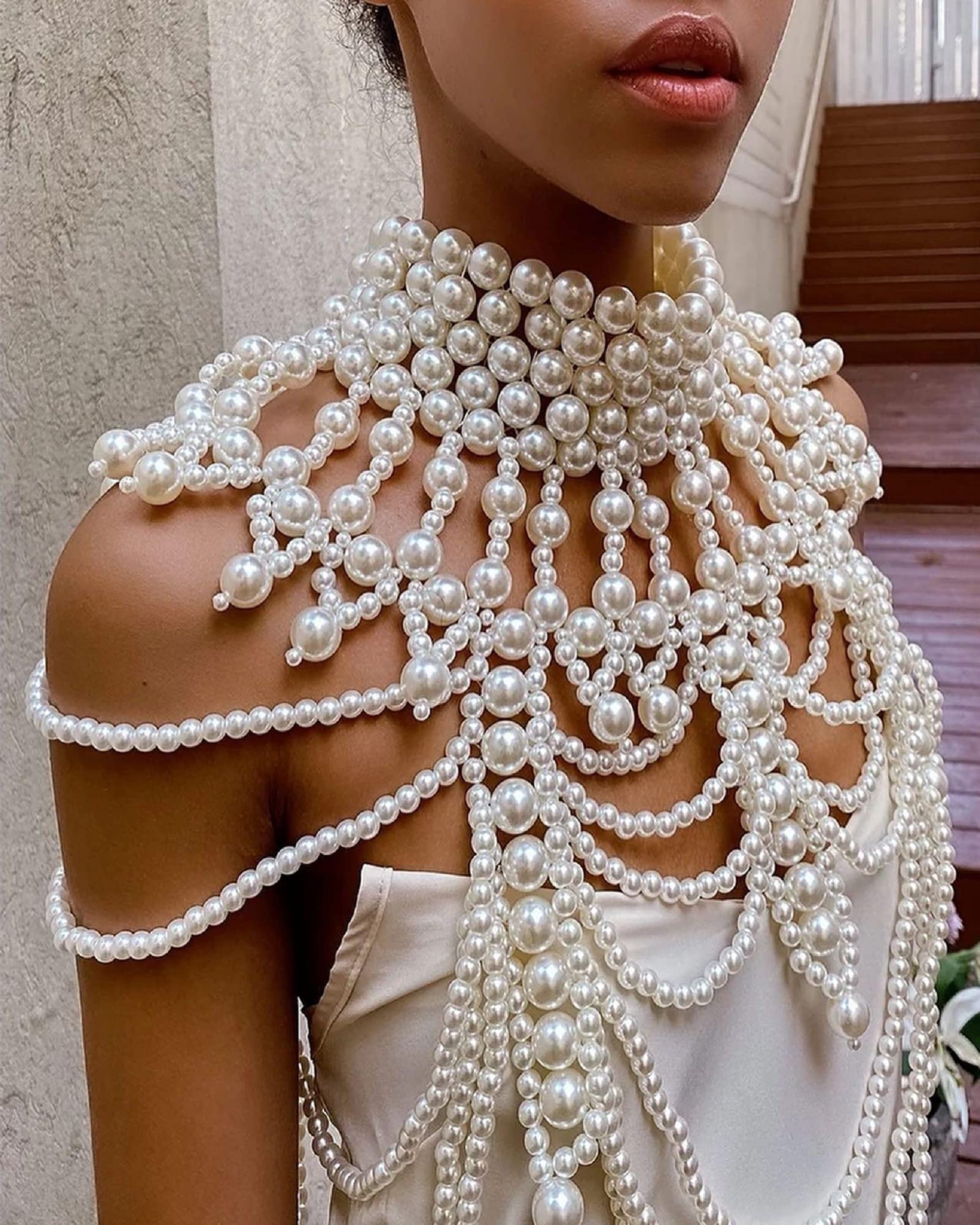 CCbodily Pearl Body Chain Bra - Elegant Shoulder Necklace & Bra Jewelry for Women | Perfect for Beach, Festival, and Boudoir Photography