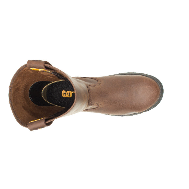 Men's Brown Steel Toe Pull-On Work Boots - Comfortable Drawbar Design for Construction & Warehouse Safety | OSHA Compliant Work Shoes for Electricians, Mechanics & Industrial Workers