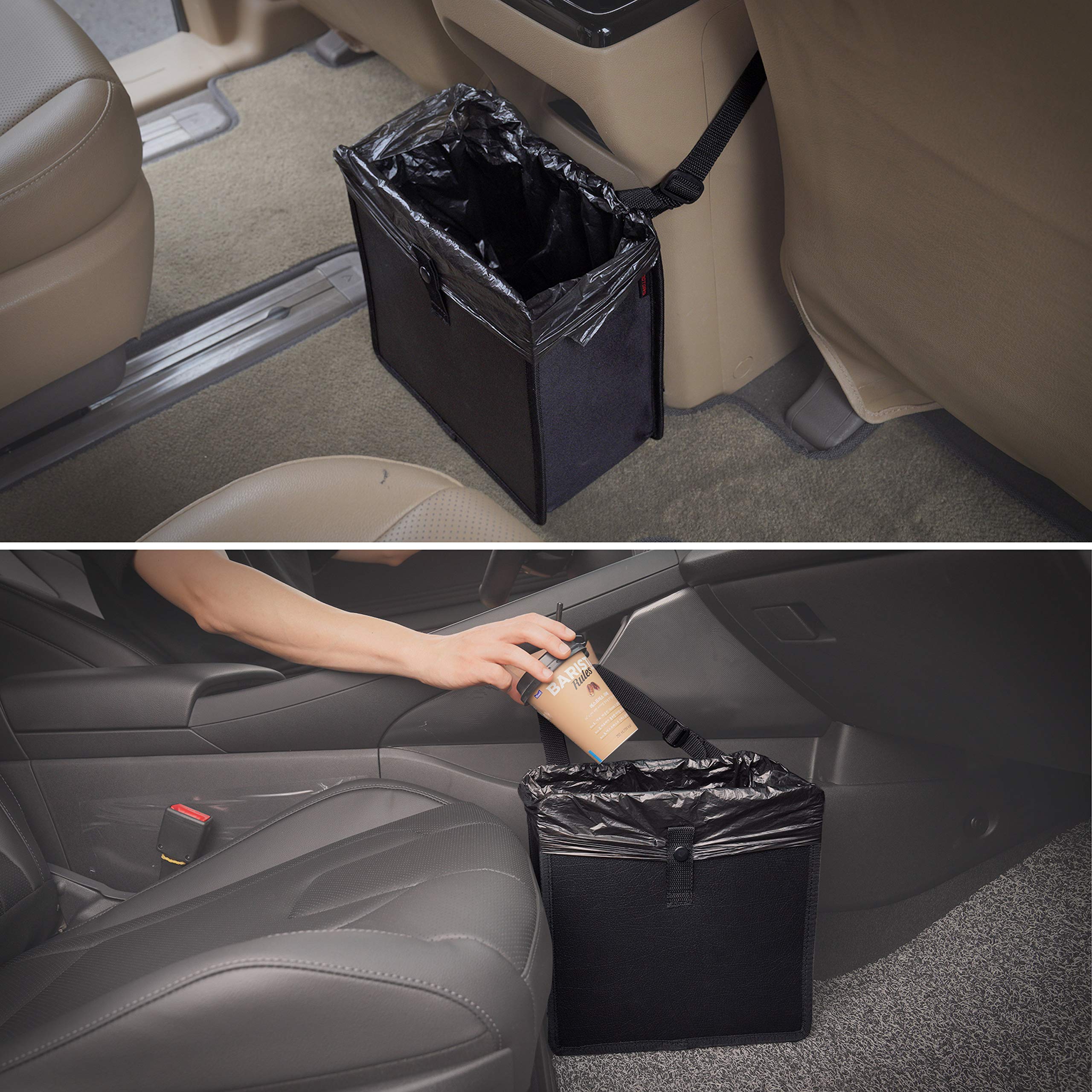 Foldable Hanging Bling Trash Can for Car - Vegan Leather & Oxford Fabric Collapsible Car Garbage Bin - Diamond Pattern Auto Organizer - Perfect for Road Trips, Travel & Daily Commute (Large Size)