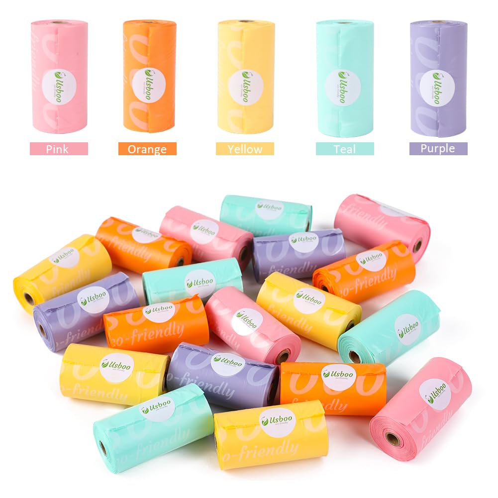 Disposable Diaper Bags for Baby - 20 Refill Rolls (300 Bags) with Dispenser - Convenient Quick Diaper Waste Disposal - Rainbow Colors - Perfect for Diaper Changes, Travel & On-the-Go Parenting