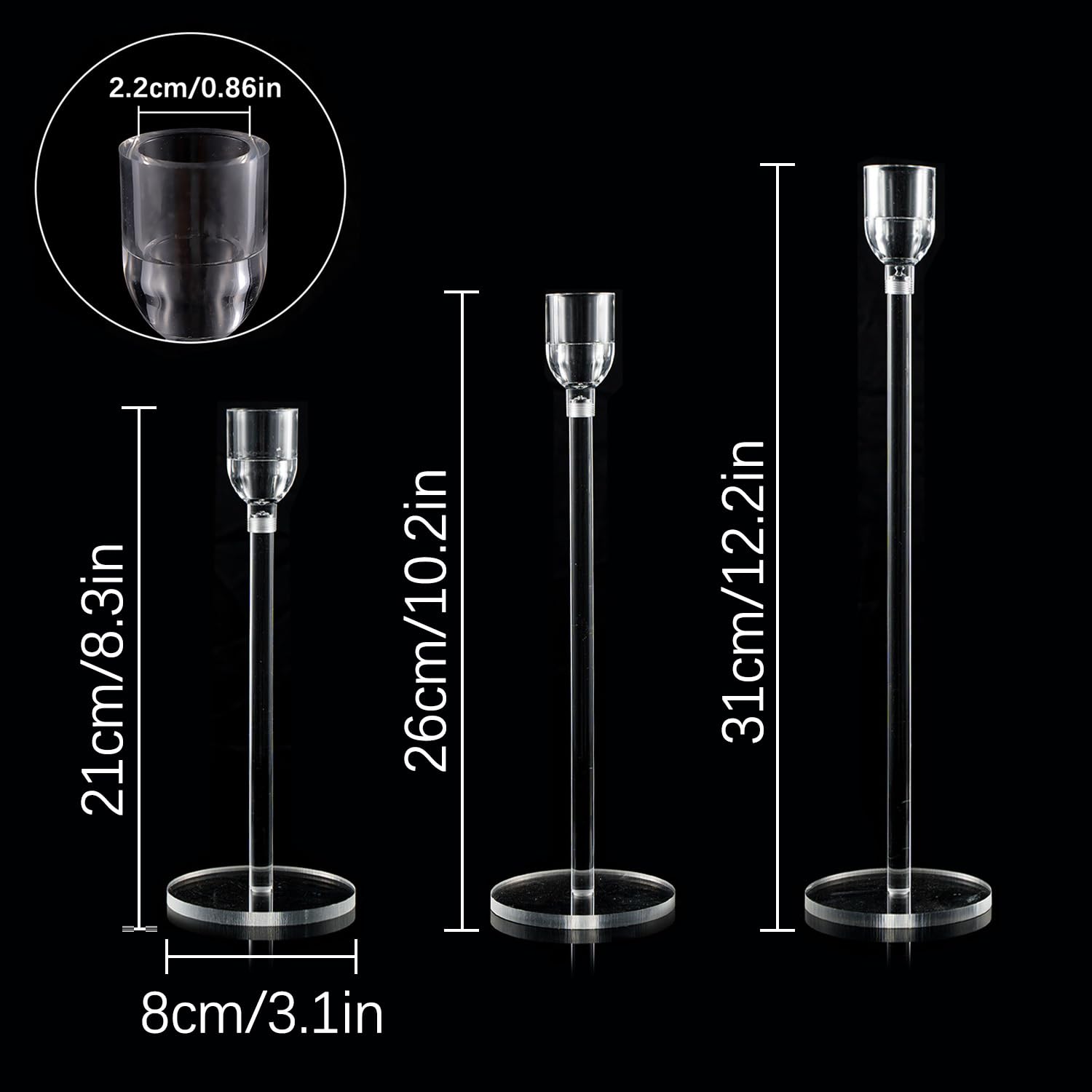 Vincidern 6-Piece Acrylic Candle Holder Set - Elegant Taper Candle Holders for Wedding Centerpieces, Dining Table Decor, Halloween & Christmas Candlesticks - Perfect for Romantic Dinners, Holiday Parties & Home Decoration