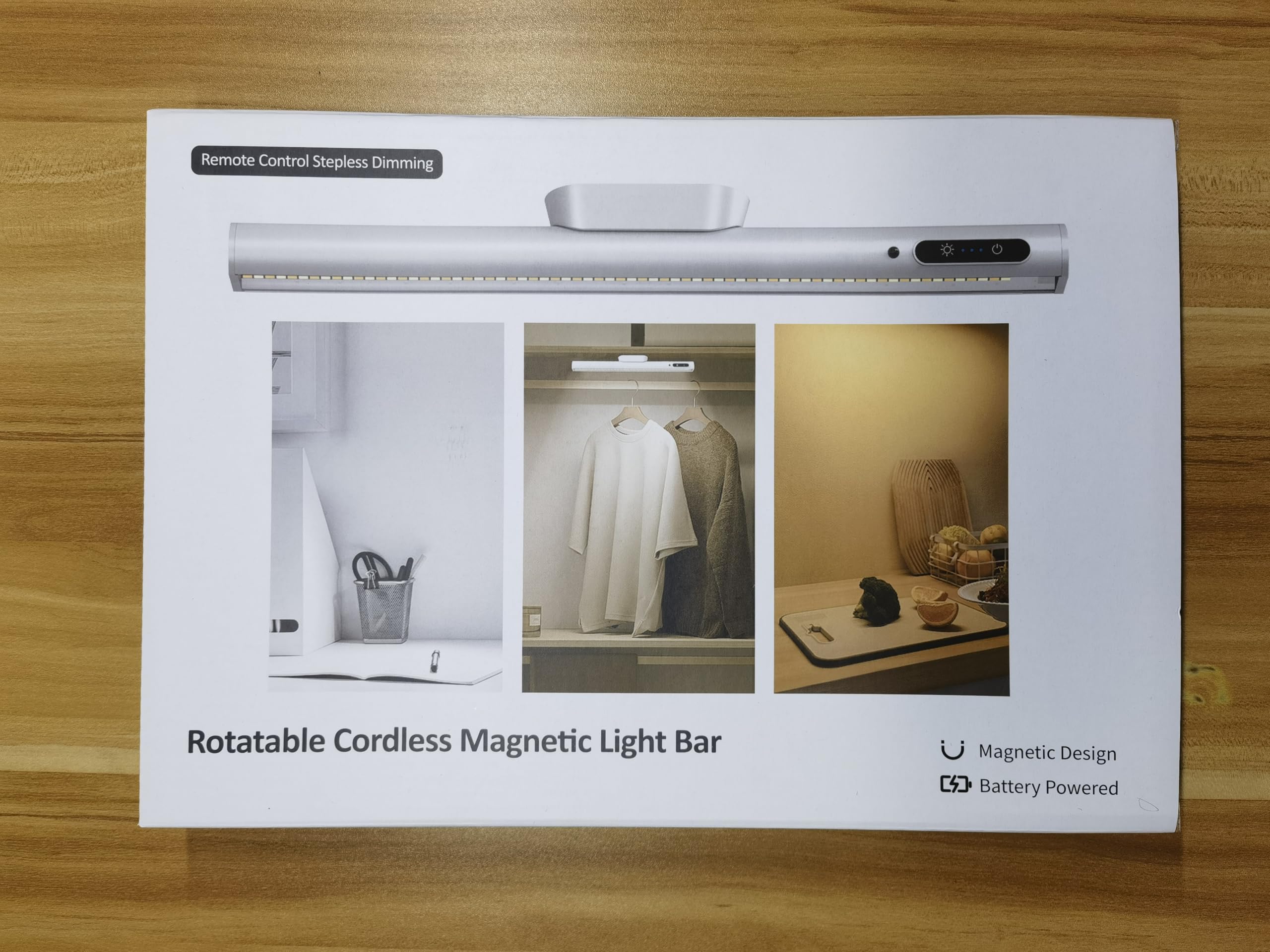 Hapfish Rechargeable Magnetic LED Light Bar with Remote - Dimmable Battery Powered Wall Strip Lights for Under Cabinet, Mirror, Closet, Picture & Kitchen Lighting | Wireless Desk Lamp for Home & Office Use - Black