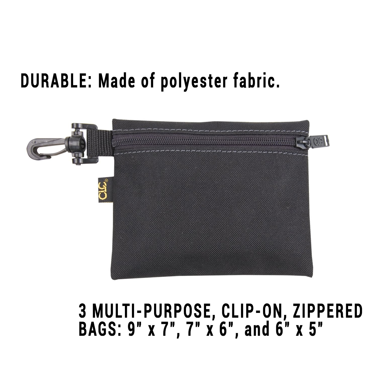 CLC 50 Pocket Heavy Duty Tool Bag with 3 Pack Zippered Poly Storage Bags - Perfect for Electricians, Carpenters & DIY Home Improvement Projects