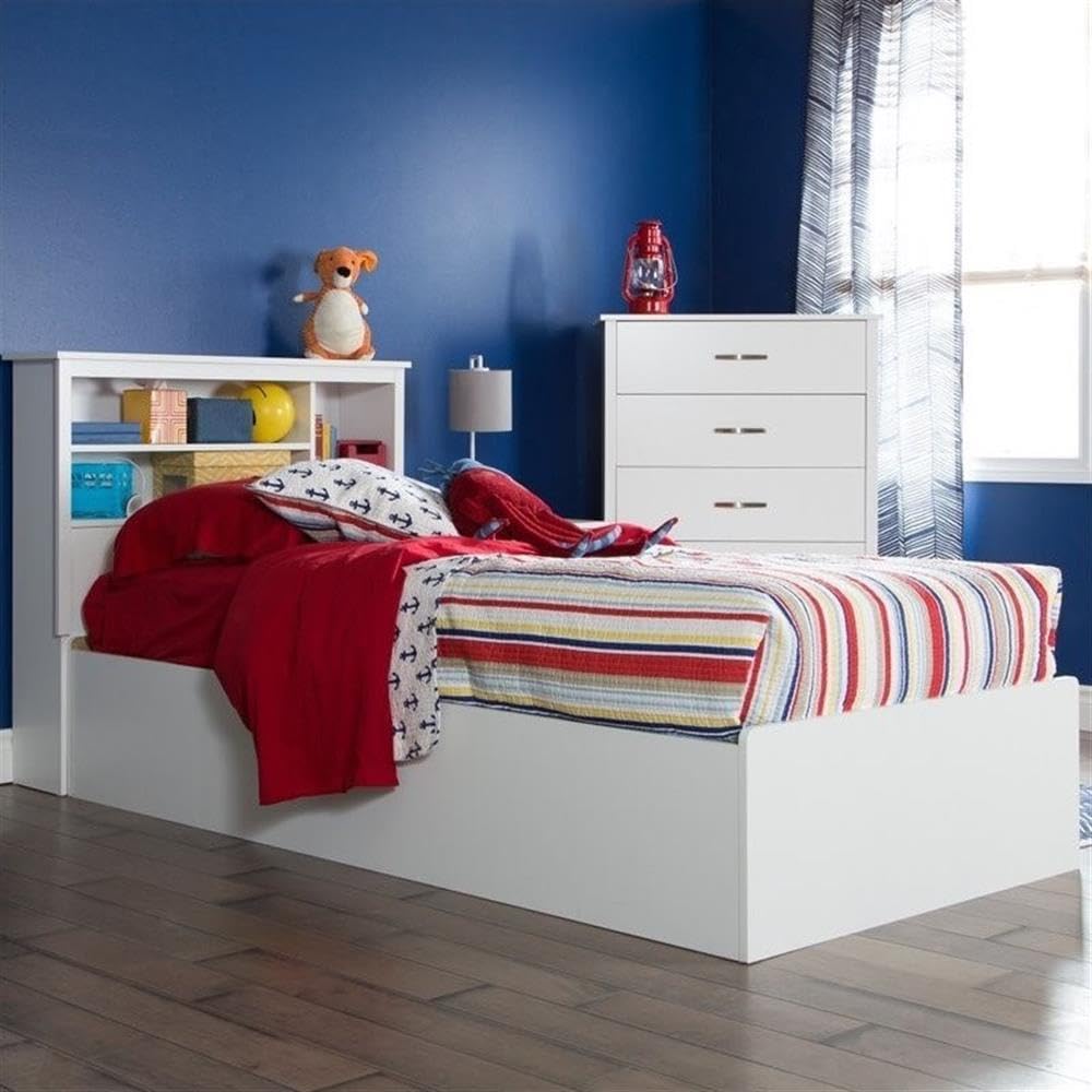 Rosebery Full Size Kids Platform Bed with 3 Drawers - White Wooden Frame for Bedrooms