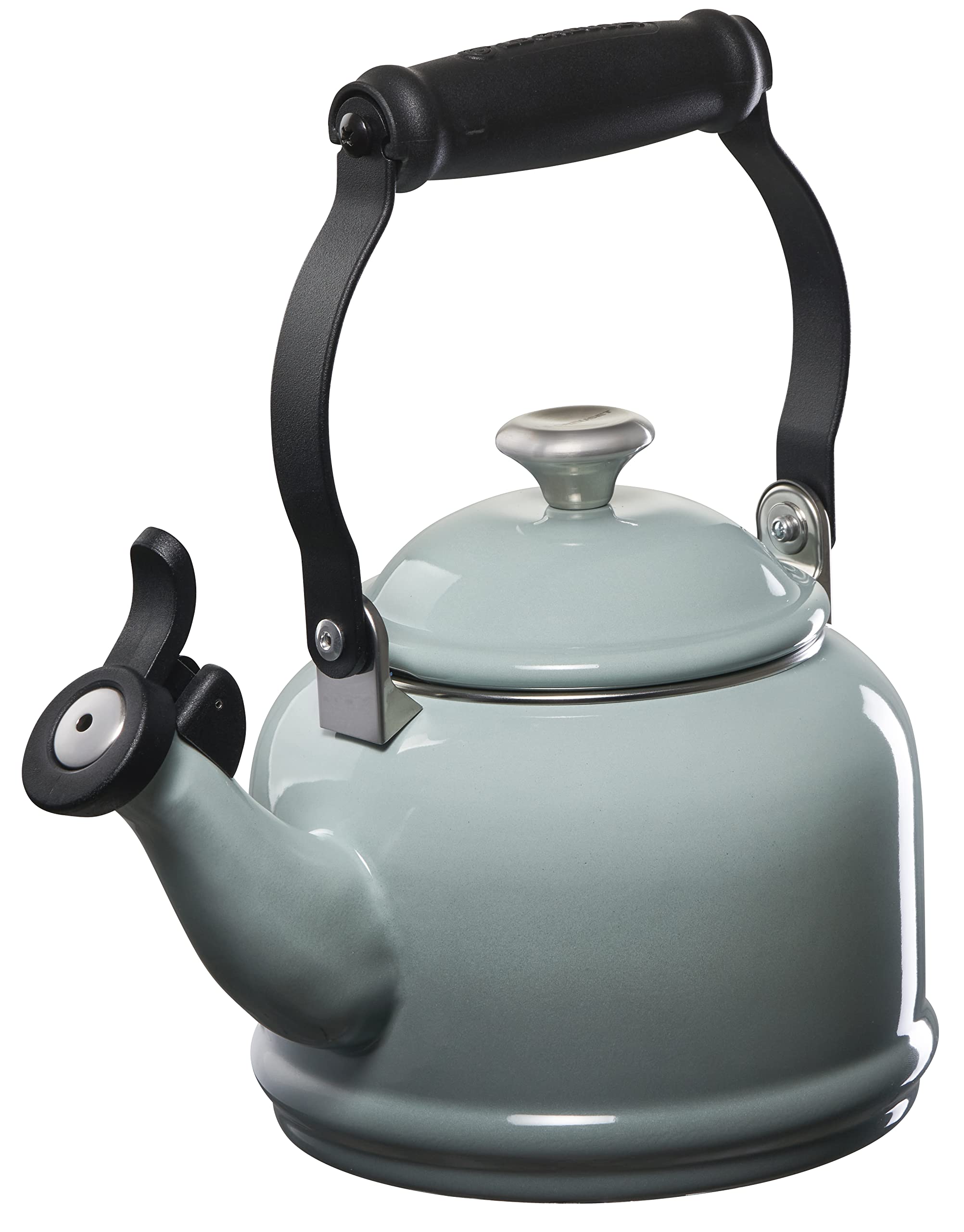 Le Creuset Enameled Steel Tea Kettle 1.25 Quart - Classic Sea Salt Color with Metal Finishes | Perfect for Stovetop Brewing, Afternoon Tea & Kitchen Decor