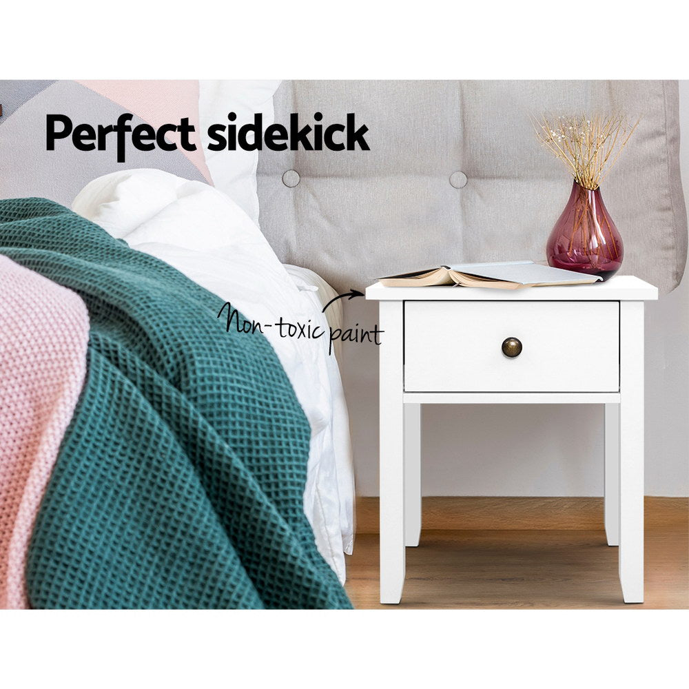 Classic White Bedside Table with Drawer - Nightstand for Bedroom, Living Room & Office - Perfect for Storage & Organization