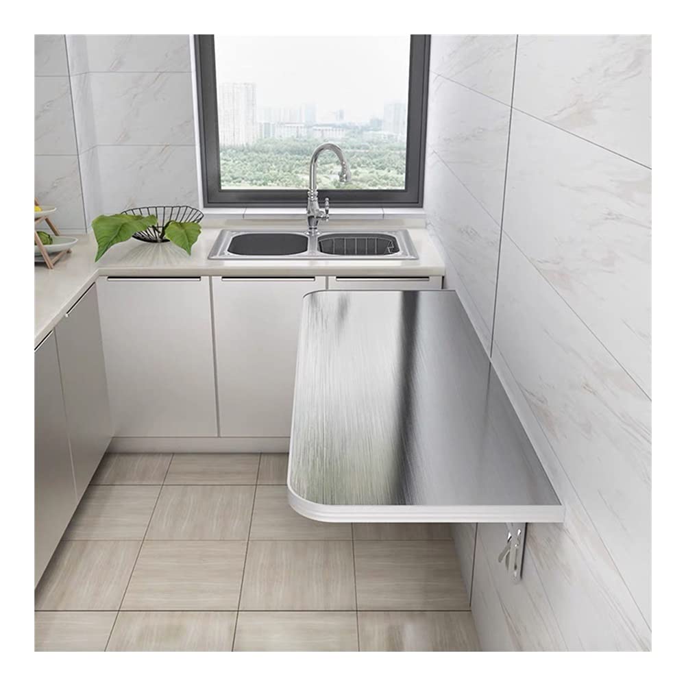**Heavy Duty 304 Stainless Steel Fold Down Wall Mounted Table - Space Saving Floating Desk for Kitchen, Garage, Laundry & Bathroom - Waterproof Workbench & Dressing Table (120x30cm, 13 Size Options)**    *Perfect for small spaces, DIY projects, meal prep, laundry folding, and home office setups!*