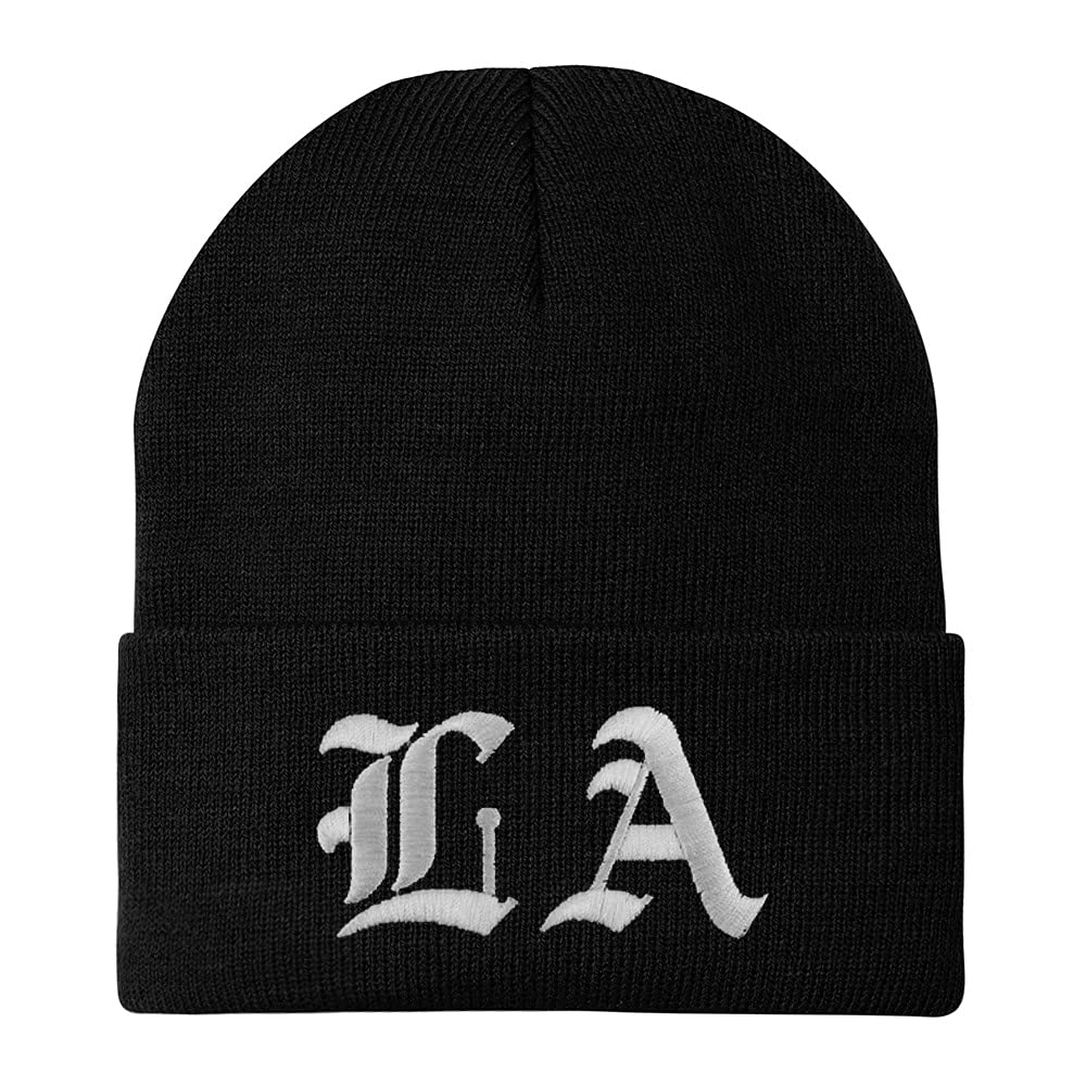 Trendy Old English Embroidered Long Cuff Beanie for Men & Women - Winter Warm Knit Hat with Stylish Embroidery - Perfect for Outdoor Activities, Streetwear Fashion & Cold Weather Protection