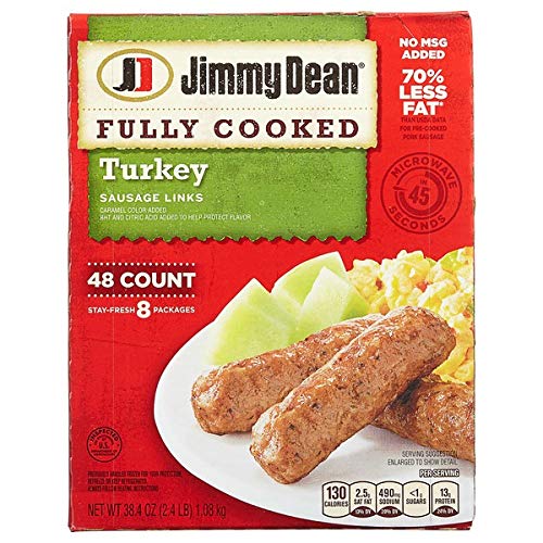 Jimmy Dean Fully Cooked Turkey Sausage Links - 48 Count | High Protein Breakfast Sausage for Quick Meals & Family Gatherings
