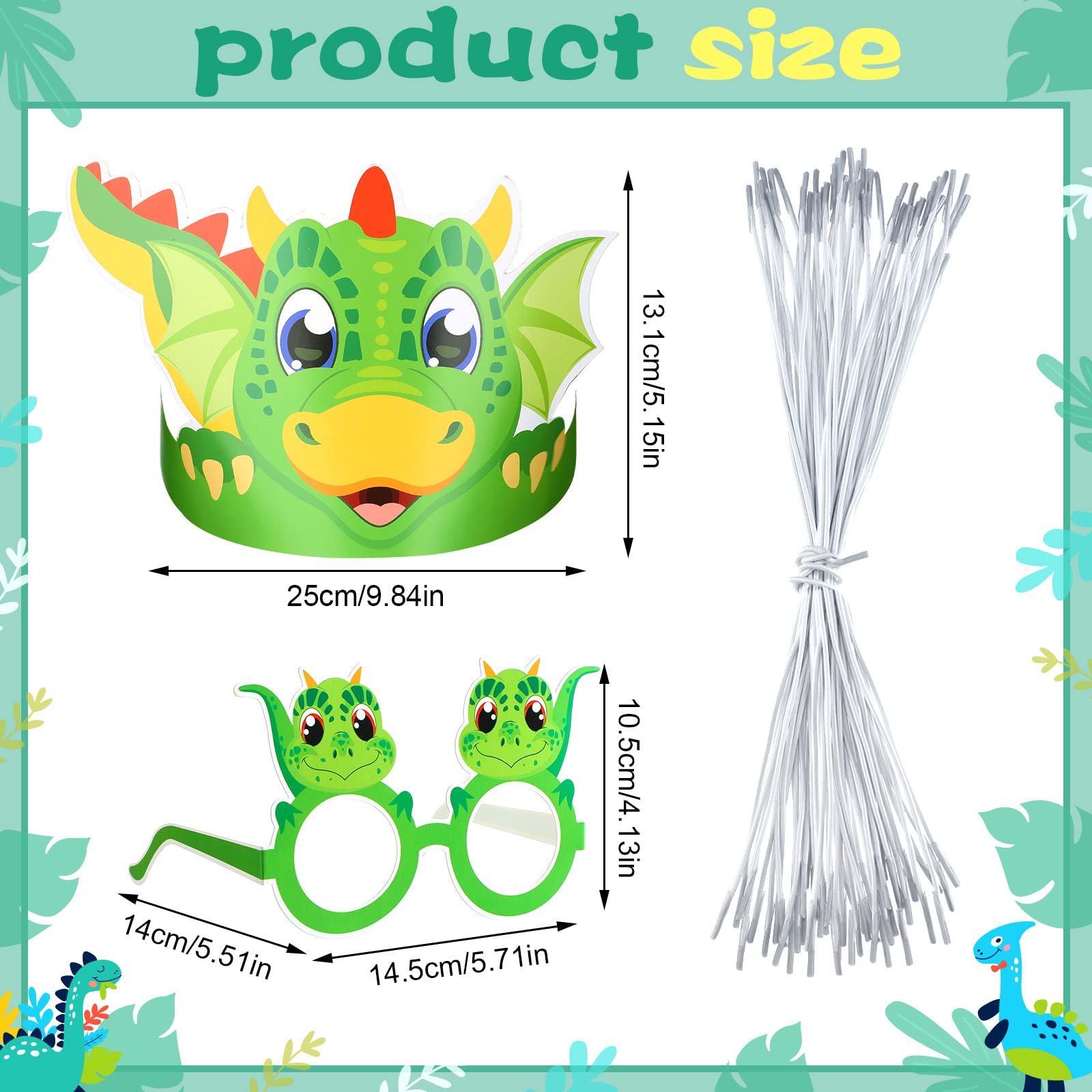 48-Piece Dinosaur Birthday Party Supplies Set - Includes Dino Paper Hats, Adjustable Sunglasses & 24 Ropes - Perfect for Kids' Dinosaur Theme Parties, Christmas Gifts & Photo Props - Great for Birthday Decorations, Classroom Activities & Jurassic-Themed Events