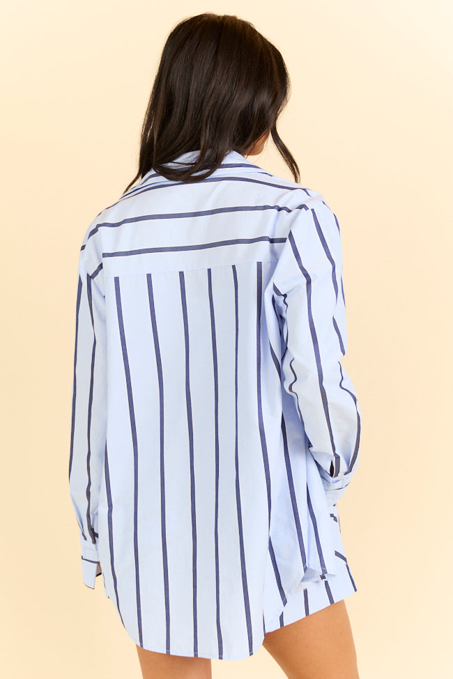 Light Blue Striped Button Down Shirt and Shorts Set for Men - Casual Summer Outfit for Beach, Vacation & Outdoor Activities