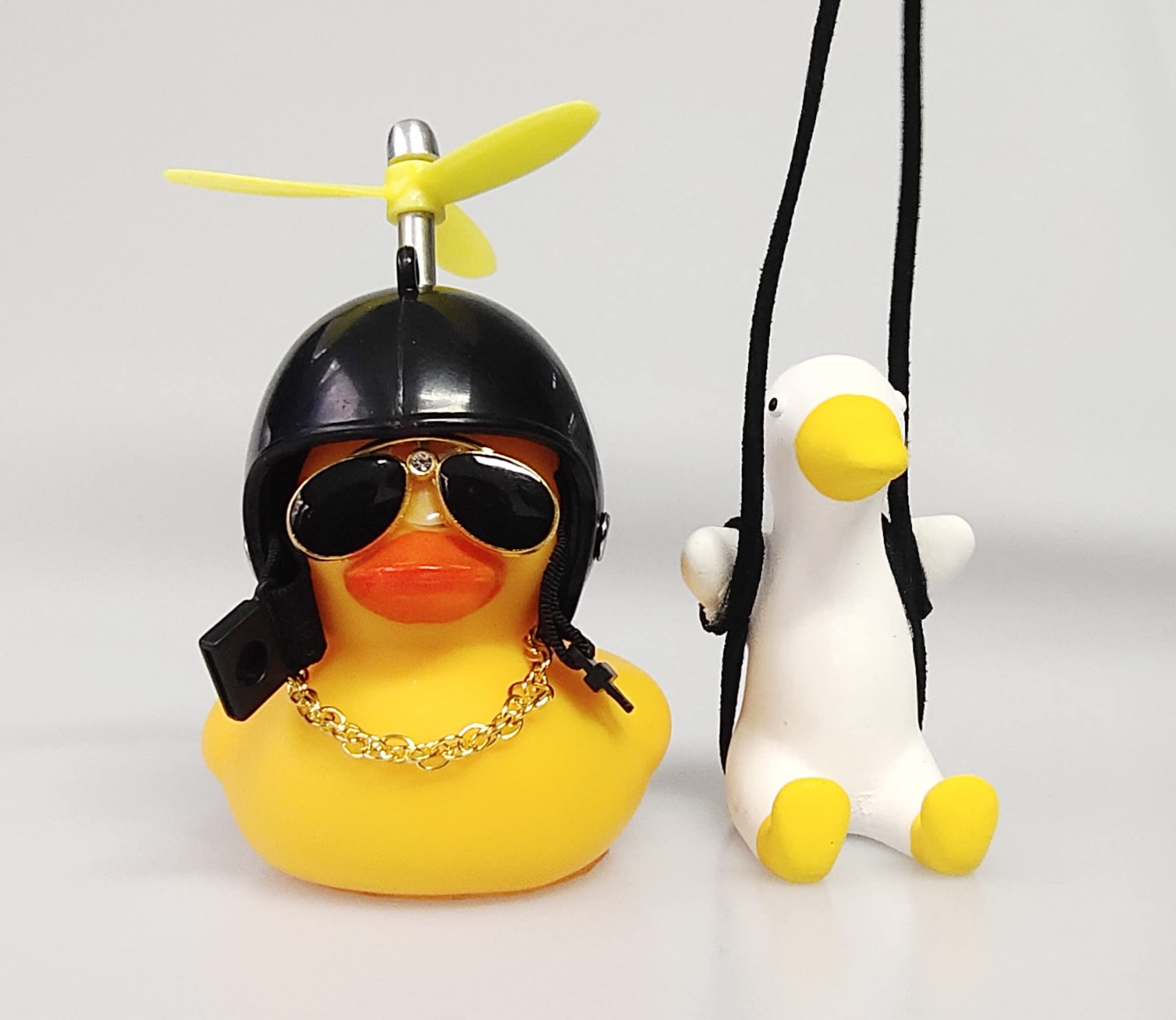 2PCS Cute Swinging Duck Car Hanging Ornament - Yellow Rubber Duck with Propeller Helmet, Fun Dashboard Decoration & Rear View Mirror Pendant for Car Interior Accessories - Perfect for Gifts, Baby Shower, and Road Trip Decor