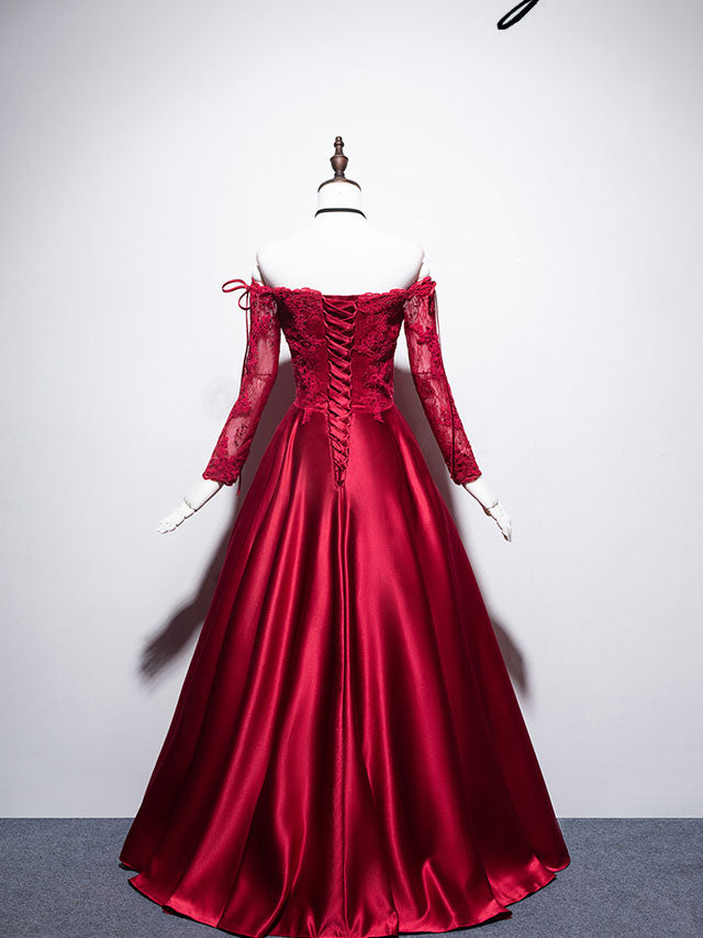 Elegant Burgundy Sweetheart Neckline Lace & Satin Long Prom Dress - Formal Evening Gown for Homecoming, Wedding, Ball & Special Occasions