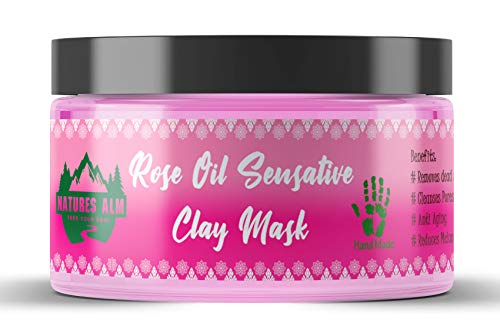 Naturesalm Organic Sensitive Skin Rose Clay Mask - Gentle Detox & Pore Minimizing Facial Treatment for Acne-Prone & Dry Skin - Perfect for Spa Nights & Self-Care Routines