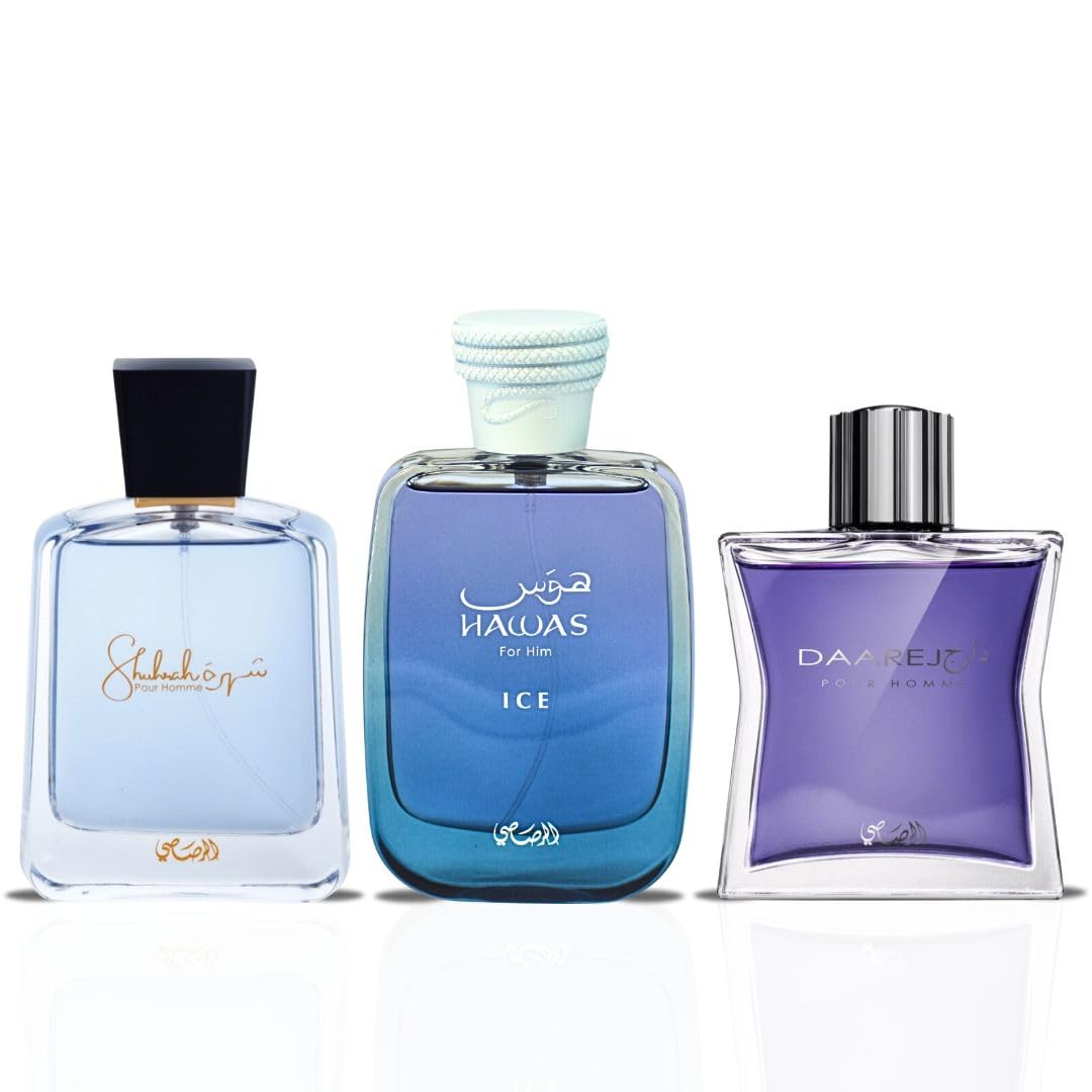 RASASI Hawas Ice, Daarej, Shuhrah Eau De Parfum Spray for Men - Long-Lasting Arabian Fragrance, Masculine Scents for Valentine's Day Gifts - Perfect for Date Nights, Special Occasions & Daily Wear