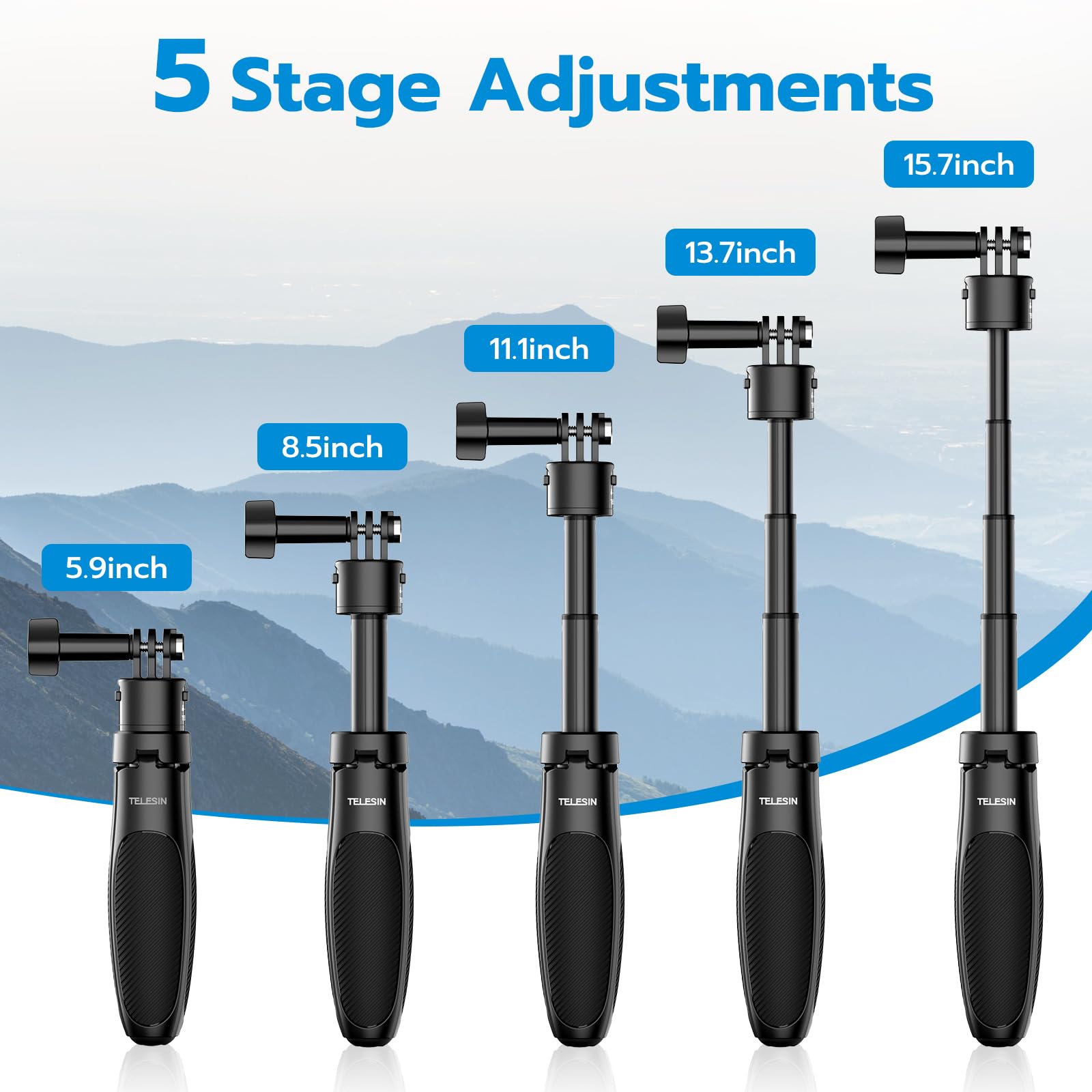 Extendable Selfie Stick Tripod with Quick Release for GoPro Hero 13/12/11/10/9/8, Insta360, DJI Action Camera - Portable Vlogging Monopod Handle Grip for Travel, Hiking & Outdoor Adventures