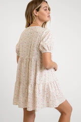 Elegant Ivory Mini Dress for Women - Floral Bouquet Print Party Dress | Perfect for Weddings, Dates & Special Occasions