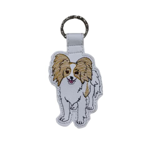 Stylish Papillon Dog Breed Keychain - White, Tan & Sable Luggage Tag for Pet Lovers | Perfect for Travel, Backpacks & Gift Giving | by Syntryz