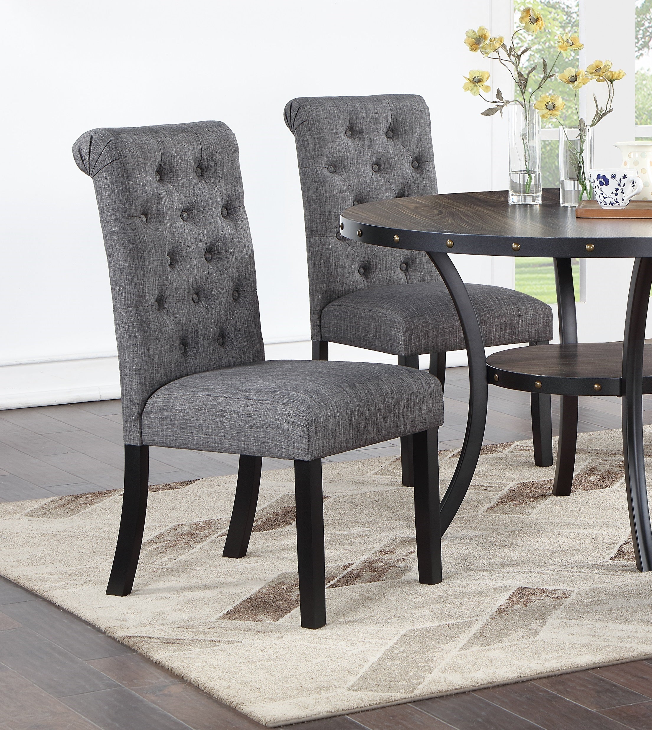 Set of 2 Modern Charcoal Gray Fabric Dining Chairs with Plush Cushions & Tufted Back - Comfortable Kitchen & Dining Room Side Chairs for Home Decor