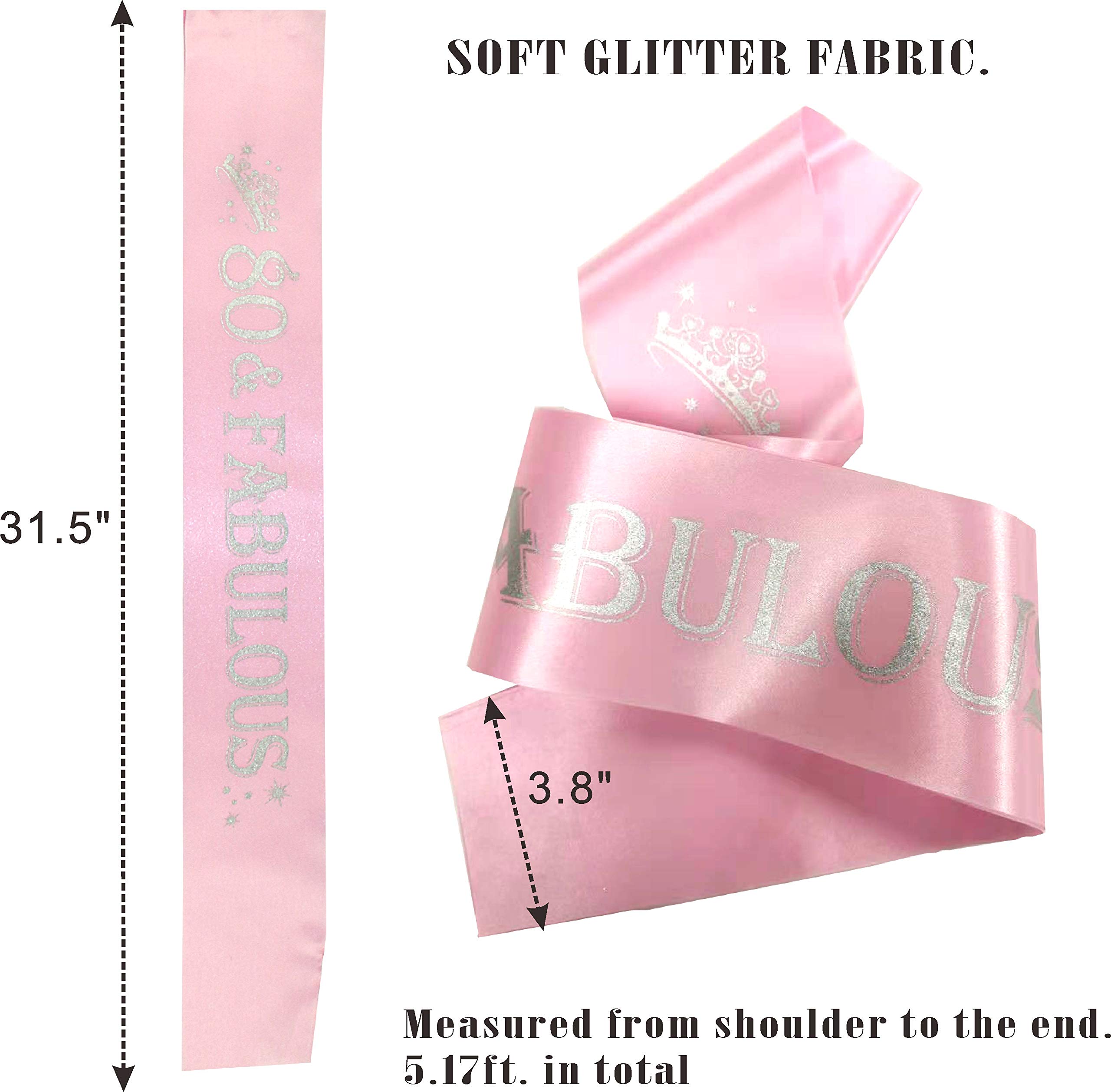 80th Birthday Sash and Tiara Set for Women - Glitter Sash with Rhinestone Hearts & Pink Metal Tiara | Perfect 80th Birthday Gift for Queen of Celebration | Great for Milestone Parties, Birthday Photos & Special Occasions