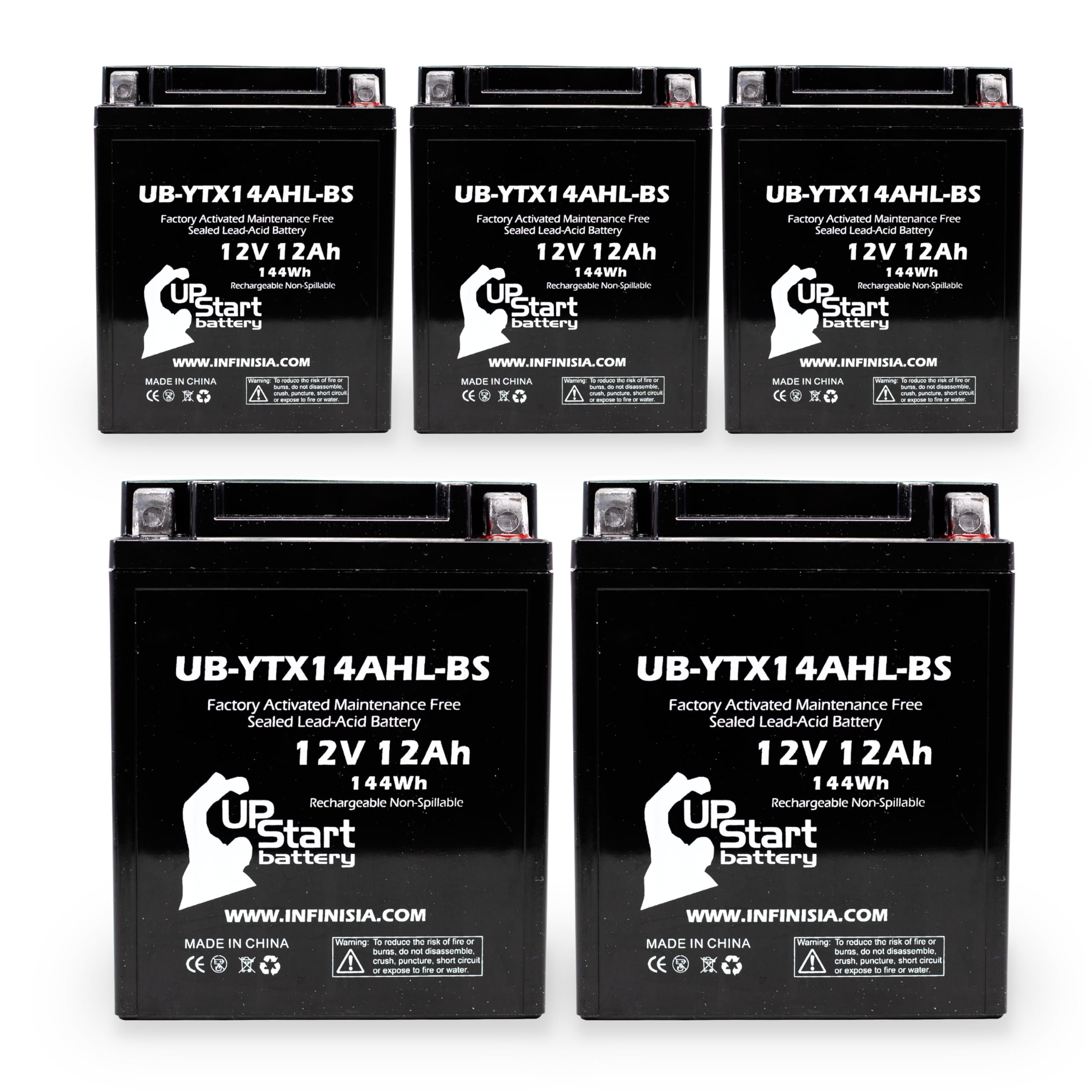 5-Pack UB-YTX14AHL-BS Motorcycle Batteries 12V 12AH - Maintenance Free, Factory Activated Replacement Battery for Ducati Pantah 600CC - Perfect for Long Rides, Off-Road Adventures & Motorcycle Upgrades - UpStart Battery Brand