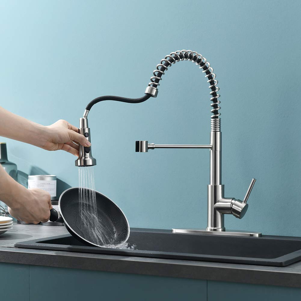 RULIA Brushed Nickel Pull-Down Kitchen Faucet with Spring - Stainless Steel Sink Faucet for Bar & Home Kitchen (Model RB1027) | Perfect for Modern Cooking & Dishwashing