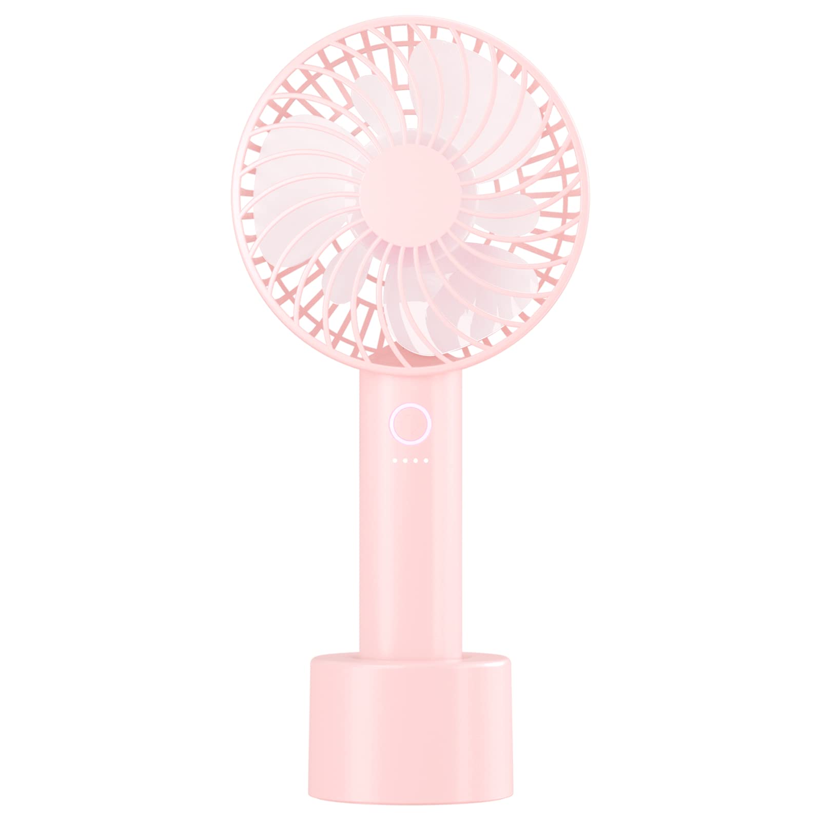 Portable Handheld Fan with 3-Speed Settings - USB Rechargeable Mini Desk Fan with Strong Airflow & Charging Base - Personal Cooling Fan for Office, Travel, Makeup & Home Use (Pink)