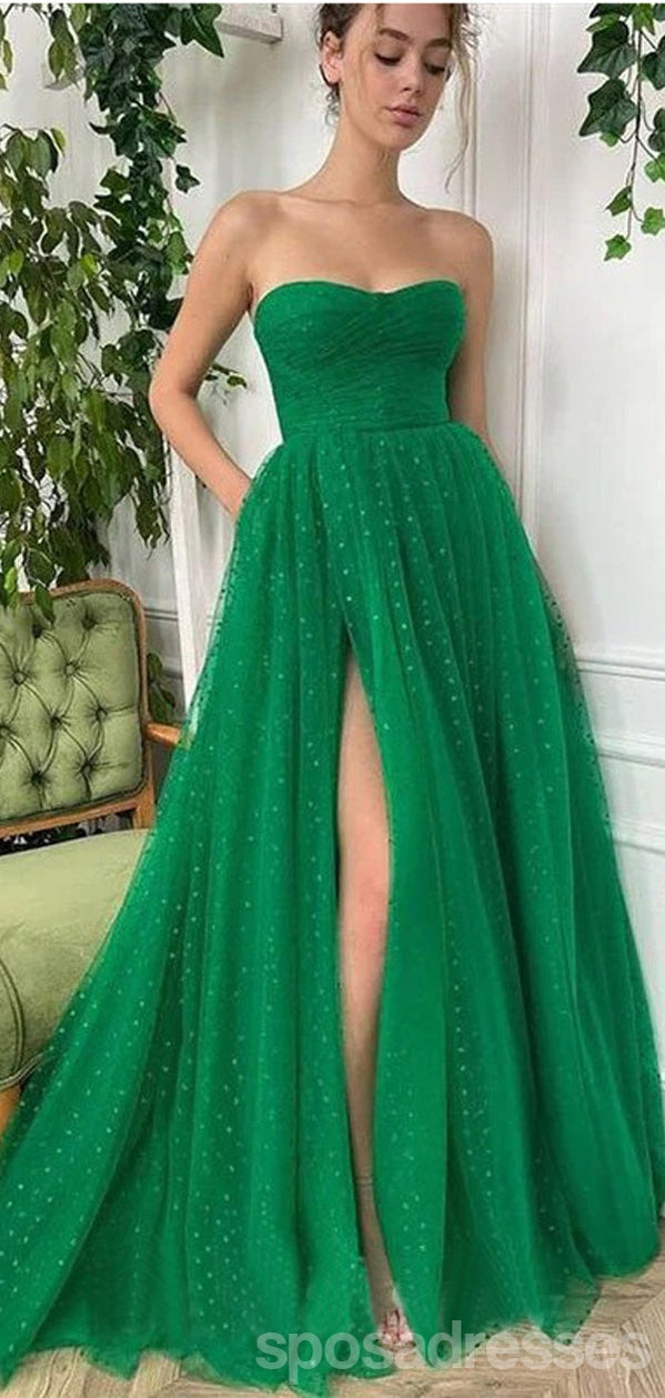 Elegant Green A-Line Sweetheart Strapless Maxi Prom Dress for Women | Formal Evening Gown for Homecoming, Wedding Guest & Special Occasions | Style 13234