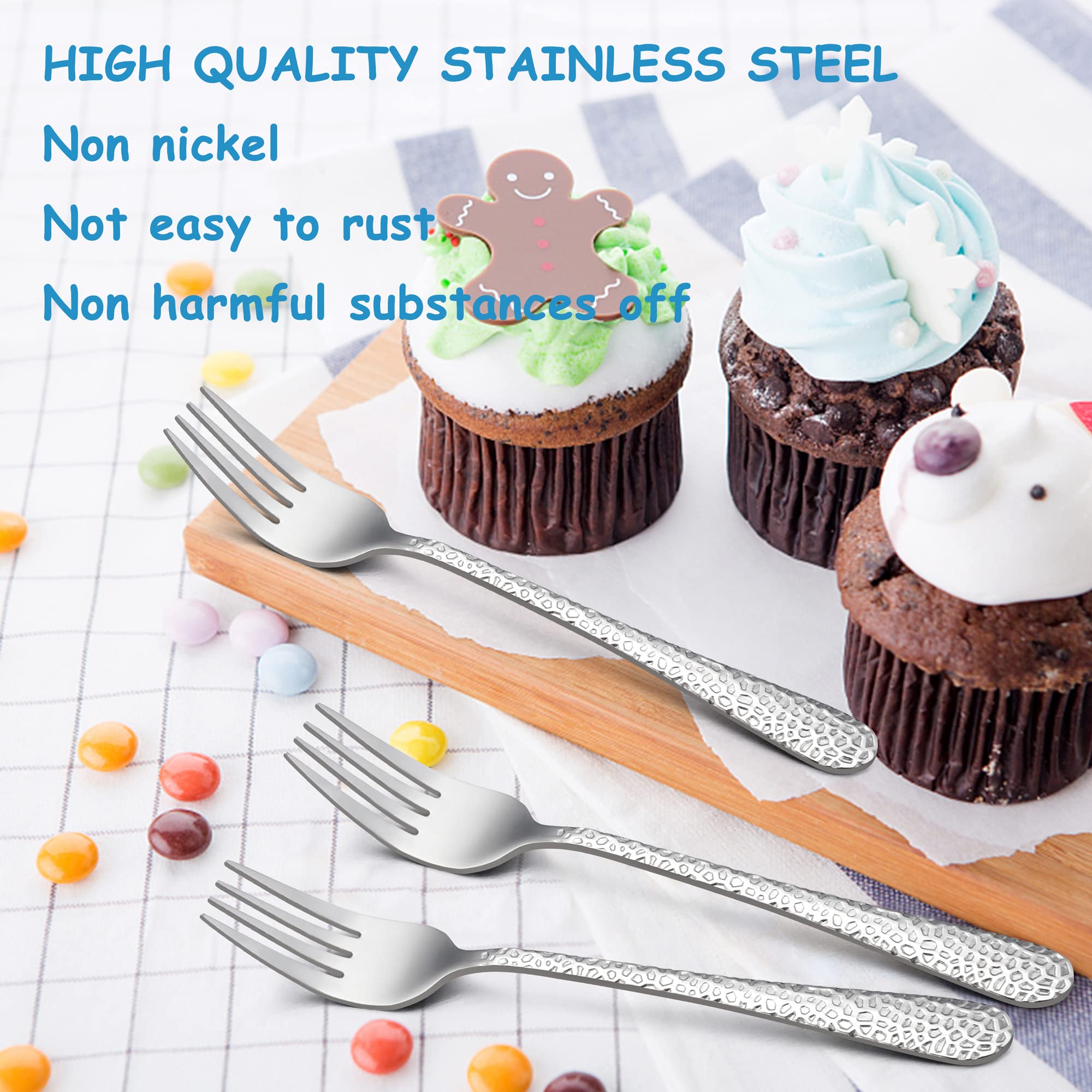 Joyfair 6-Piece Stainless Steel Kids Forks Set - Toddler Safe Utensils with Blue Storage Case | Durable, Rust-Free & Dishwasher Safe Cutlery for Self-Feeding | Perfect for Home, School Lunchboxes & Travel (Hammered Adult-Look Design)