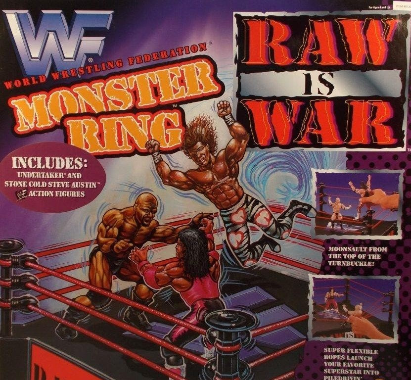 Vintage 1997 WWF Jakks Pacific Raw is War Monster Ring with Stone Cold Steve Austin & Undertaker - Collectible Wrestling Toy for Fans & Display