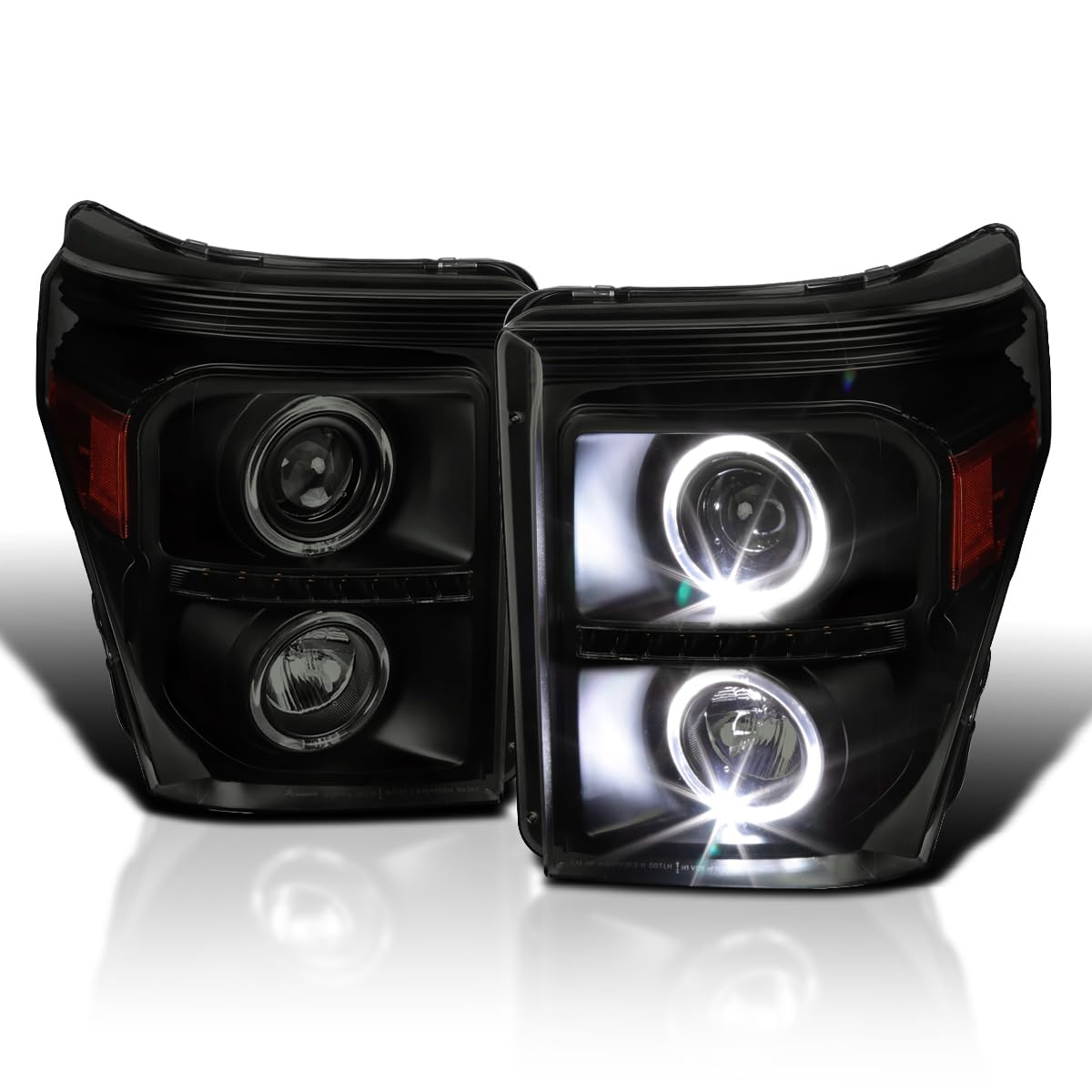 Spec-D Black Smoke Halo LED Headlights for 2011-2016 Ford F250/F350 - Off-Road & Night Driving