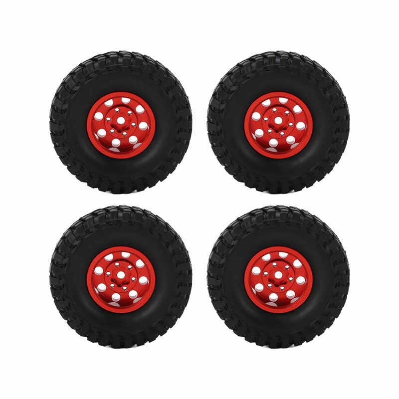 LYunce 55mm RC Car Tires - High Grip Concave Convex Texture Off-Road Tires with Strong Cushioning - Upgrade Parts for Axial SCX24 1/24 Scale RC Crawler (Red) - Perfect for Rock Crawling, Trail Adventures & Off-Road Racing