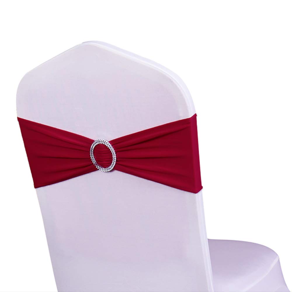 WENSINL 100-Pack Burgundy Wedding Chair Sash Bands - Elastic Chair Decor with Buckle Slider for Wedding, Party & Event Decorations - Perfect for Banquet Halls, Reception Chairs & Ceremony Decor