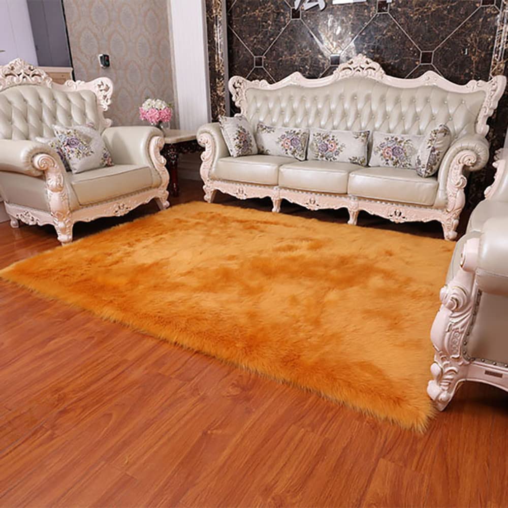 Luxury Faux Fur Rug - Ultra Soft Fluffy Shaggy Carpet, Faux Sheepskin Area Rug for Living Room, Bedroom, Nursery - Gold 5x7 Feet - Cozy Home Decor & Perfect for Cold Floors