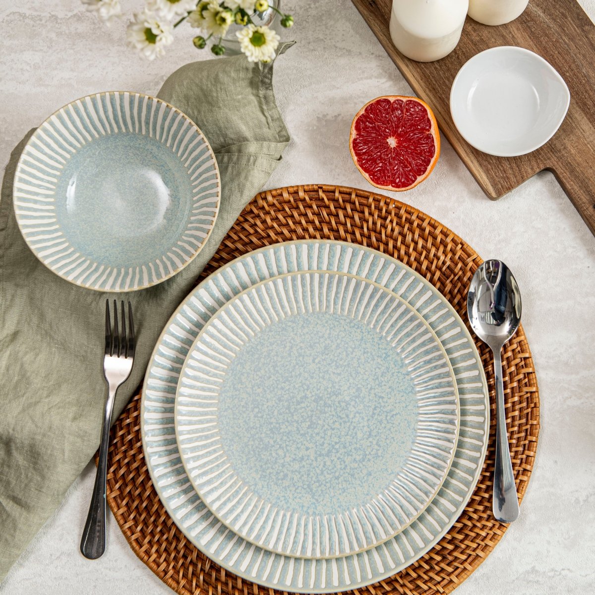 12-Piece Ceramic Dinnerware Set - Plates & Bowls, Bali Breeze Design for Stylish Dining | Perfect for Everyday Meals, Dinner Parties & Home Decor