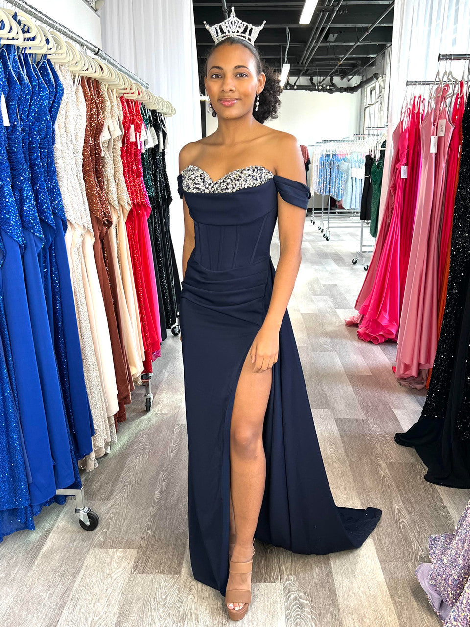 Elegant Katrina Gown in Navy Blue - Perfect for Weddings, Prom & Special Occasions