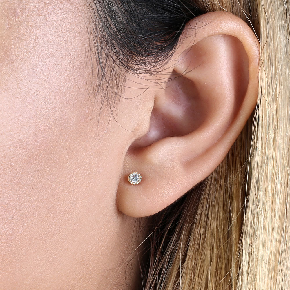 14K Yellow Gold 3mm Round Cubic Zirconia Stud Earrings for Women - Hypoallergenic Luxury Jewelry Gift for Birthday, Anniversary & Special Occasions