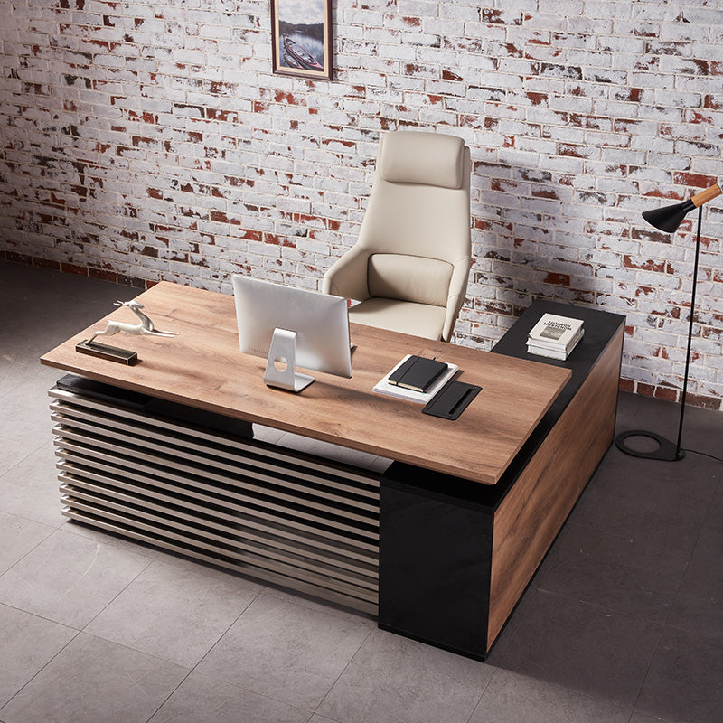 Premium Electric Height Adjustable Sit Stand Desk with Left Return - 1.8M Warm Oak & Black Finish | Home Office & Workspace Ergonomic Standing Desk Solution