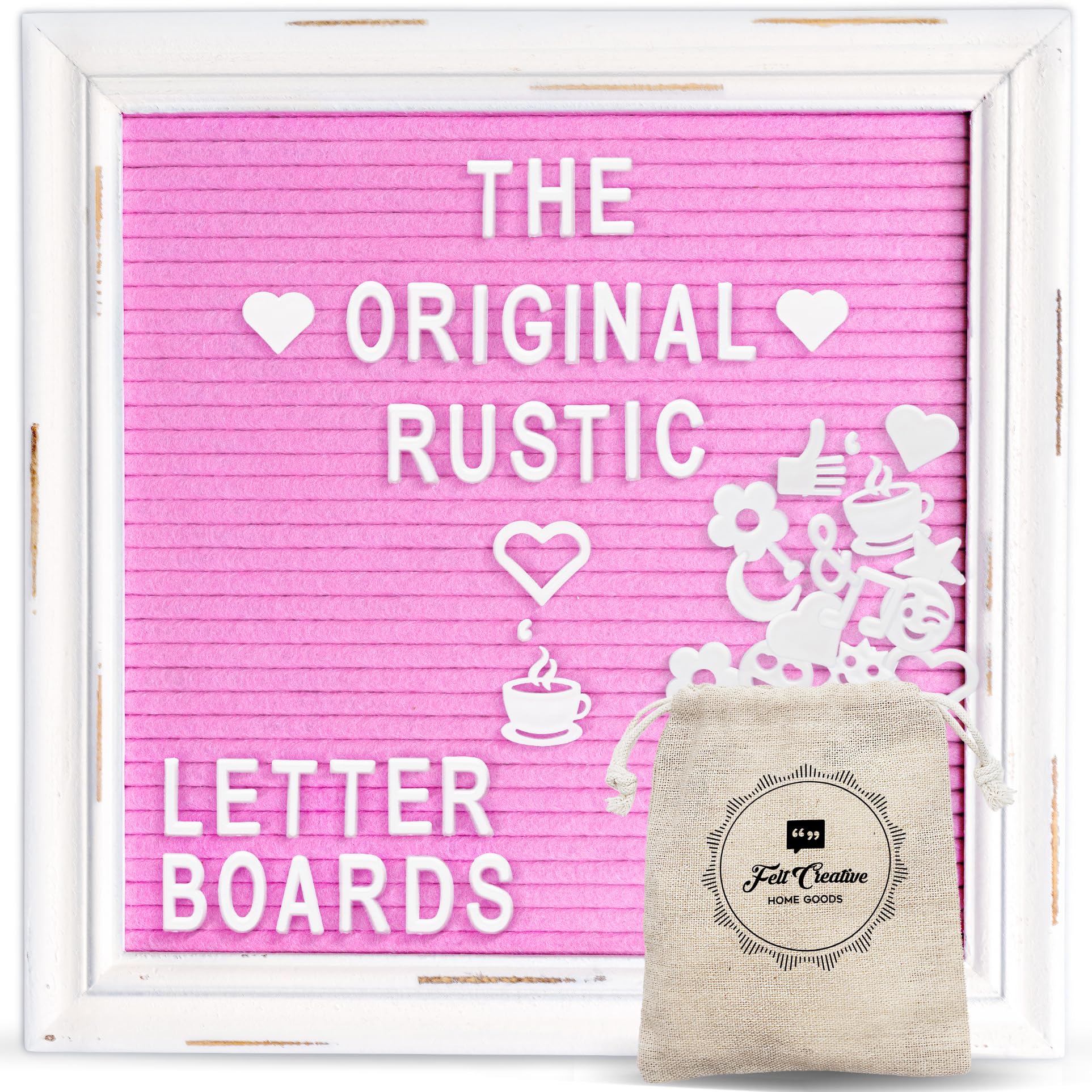 Pink Felt Letter Board with Rustic Wood Frame - 10x10 Changeable Message Board for Baby Announcements, Rustic Farmhouse Decor - Includes 350 Letters & Stand (Perfect for Nursery, Wedding, Birthday, Home Decor)