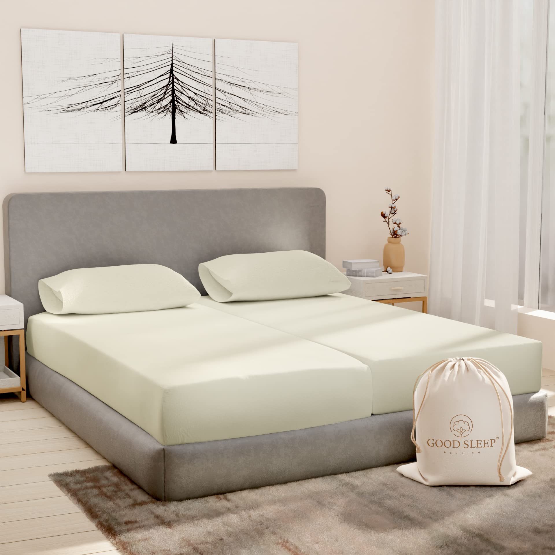 Luxury 1000 TC Egyptian Cotton Split King Sheet Set - 5 Piece 100% Cotton Sateen Bedding for Adjustable Beds, 2 Fitted Sheets with 16