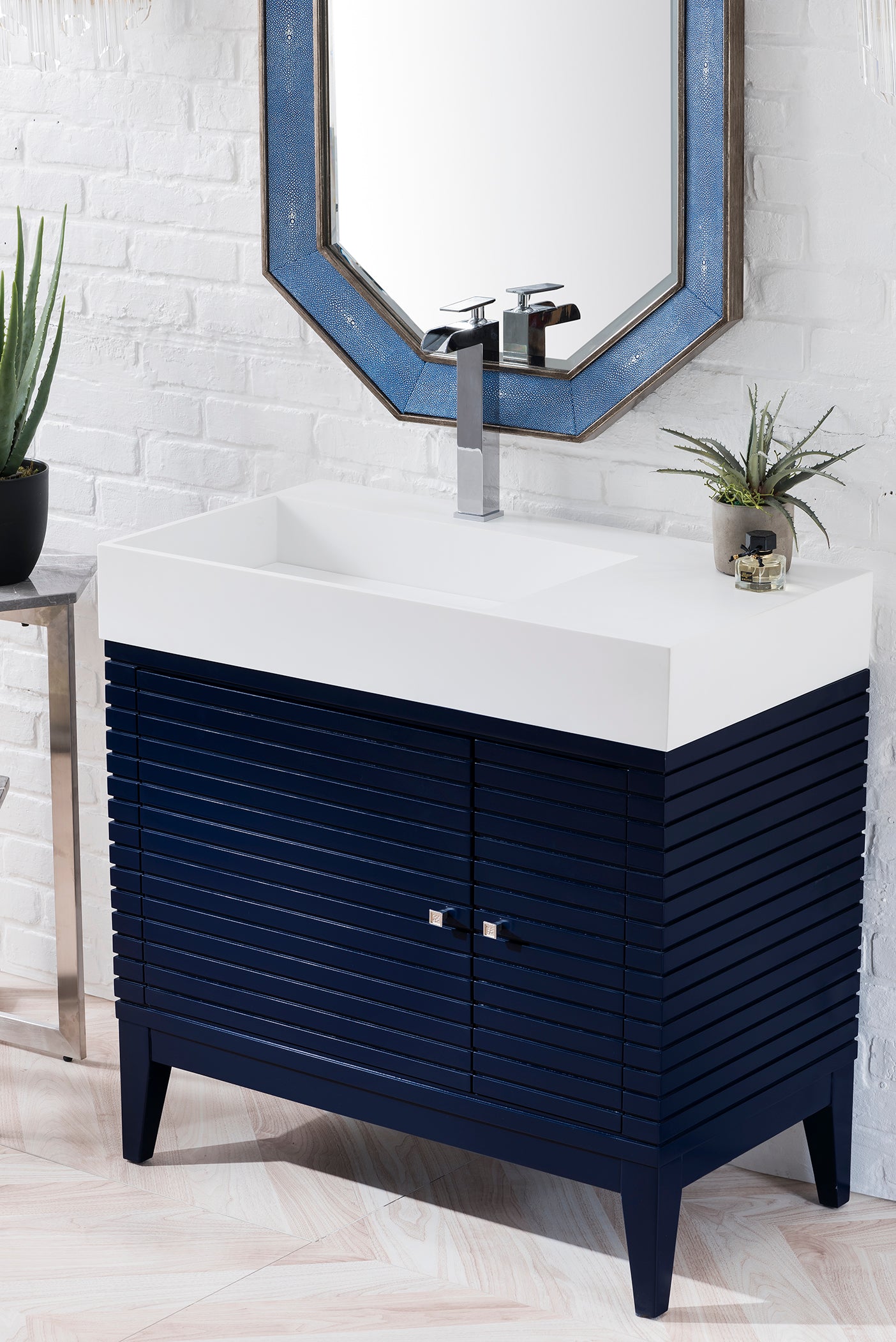 36-Inch Single Bathroom Vanity in Victory Blue with Glossy White Composite Top - Perfect for Modern Master Bathrooms & Guest Suites