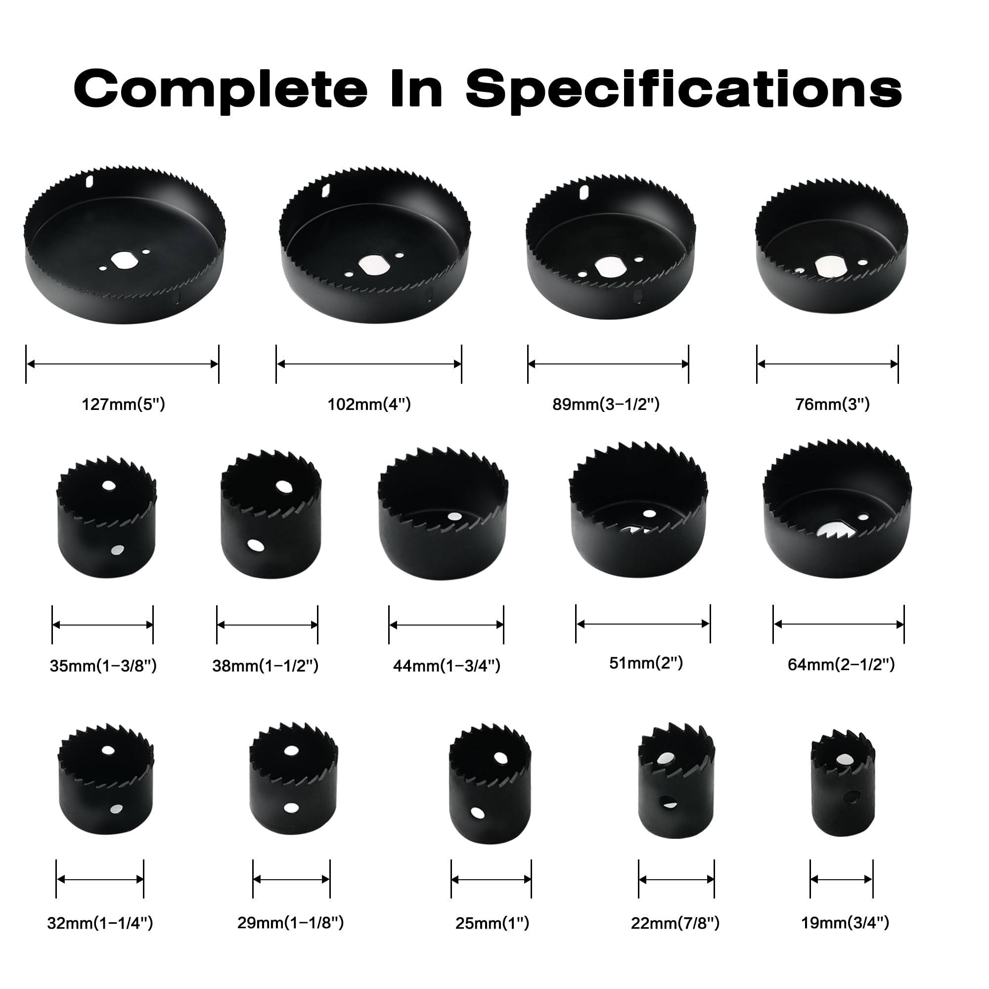 19Pcs Hole Saw Kit for Metal, Wood, Plastic - 3/4