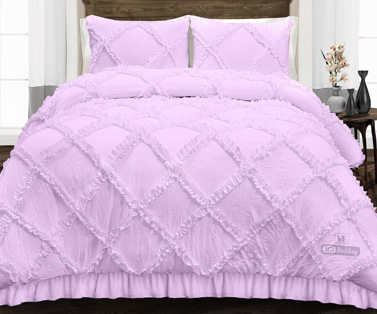 **California King Comforter Set - 300 GSM Plush Siliconized Microfiber Fill, Diamond Ruffle Lilac Design, Quilted Fluffy Soft Duvet Insert with Pillowcases & Piping - Perfect for Cozy Bedroom Decor & Luxurious Sleep**