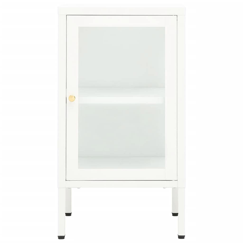 FAMIROSA White Steel Sideboard Cabinet with Tempered Glass - 15
