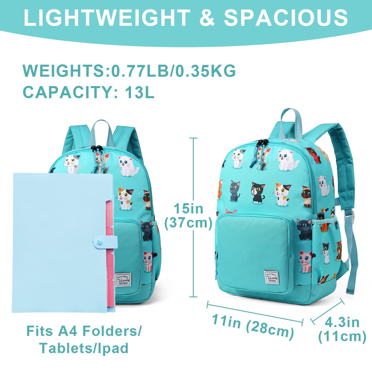 VASCHY Kids Backpack - Lightweight Waterproof School Backpack for Boys & Girls with Adjustable Chest Strap | Perfect for Preschool, Daycare & Travel
