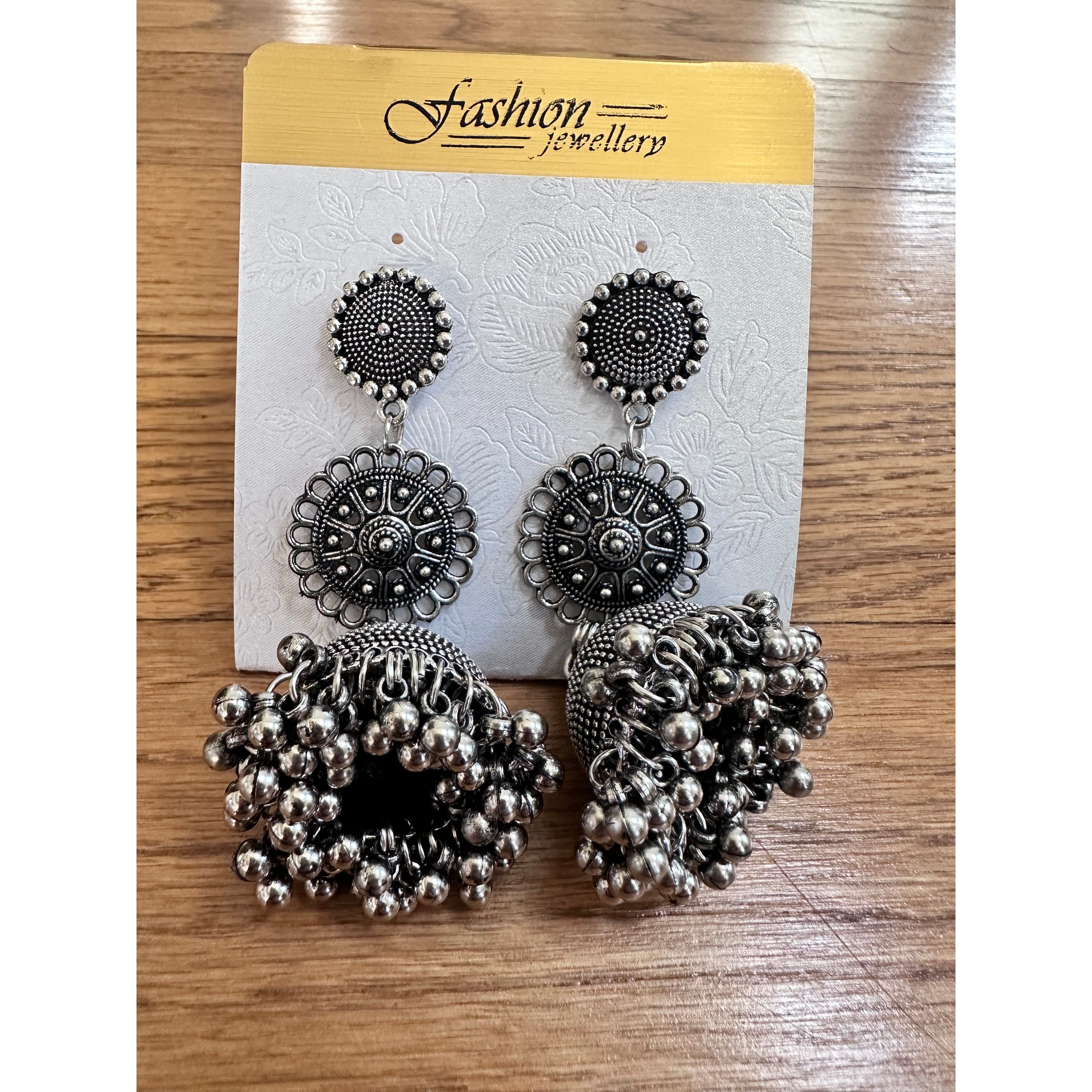 Oxidized Jhumka Earrings for Women - Traditional Indian Ethnic Jewelry - Handcrafted Boho Chic Dangle Earrings for Parties, Weddings & Festivals