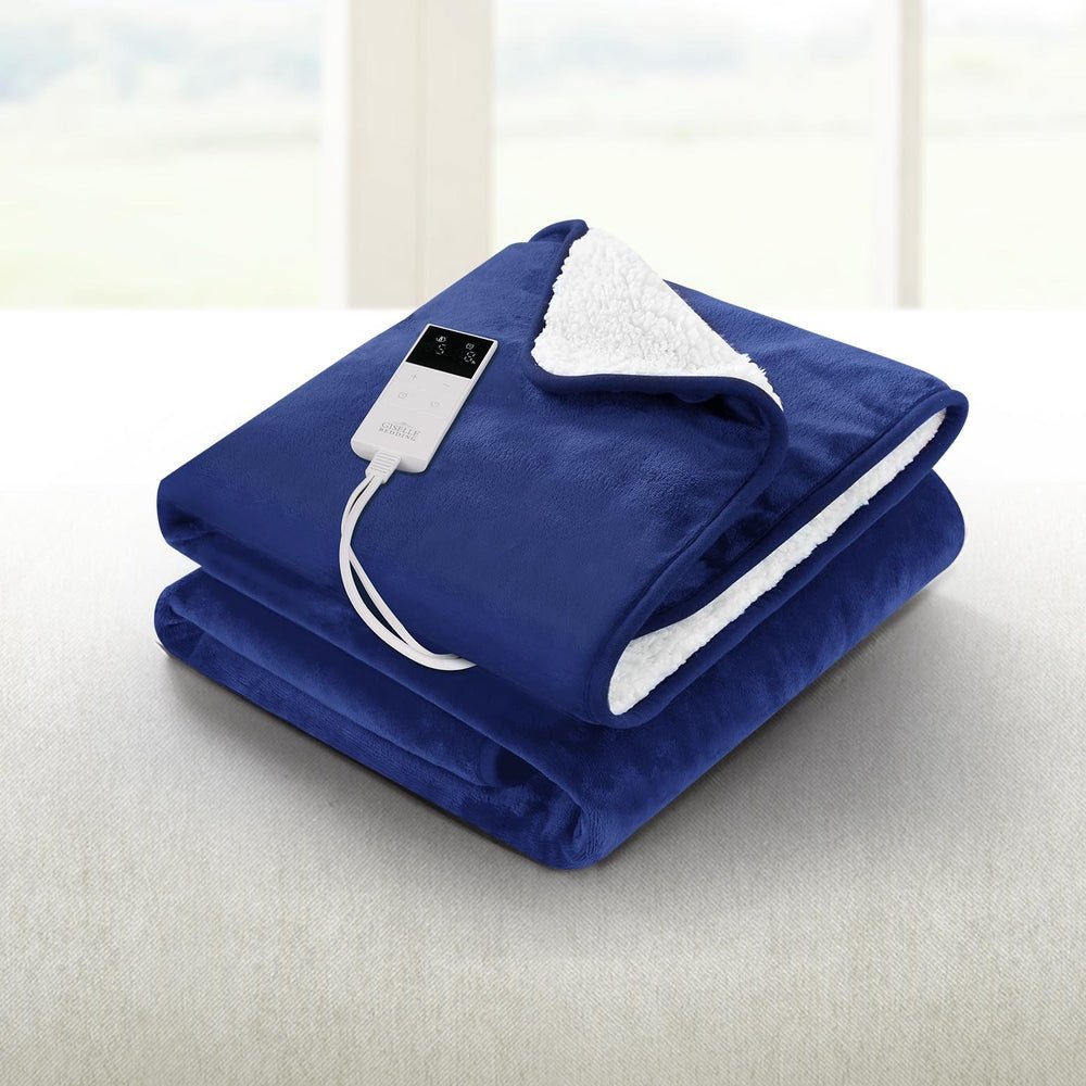 Electric Heated Blanket - Washable Flannel Throw Rug for Winter, Navy Blue - Cozy Warmth for Bed, Sofa & Office Use