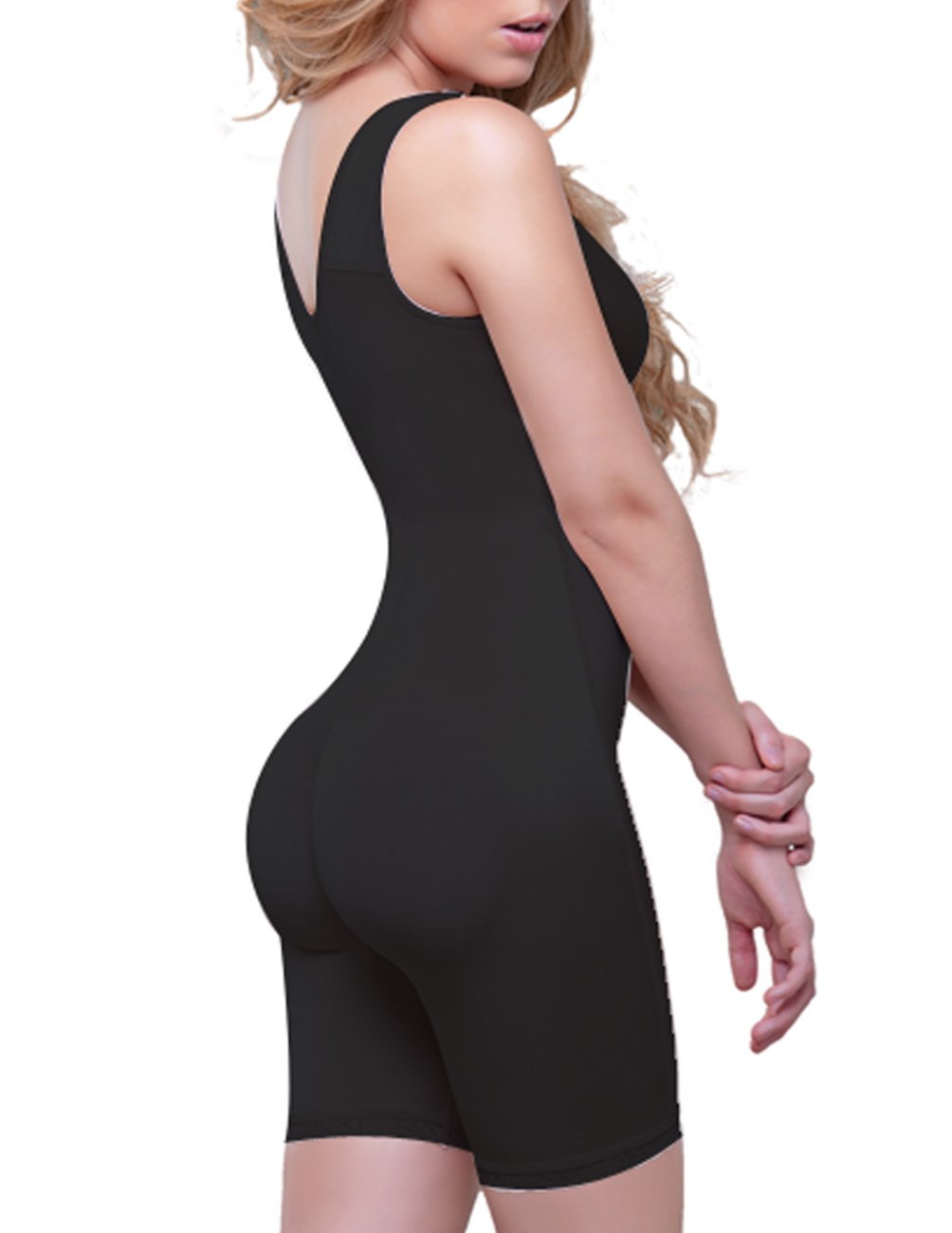 Vedette Women's Celeste Front Zipper Mid Thigh Compression Garment - XX-Small Black - Post-Surgery Recovery, Lymphedema Treatment & Everyday Comfort