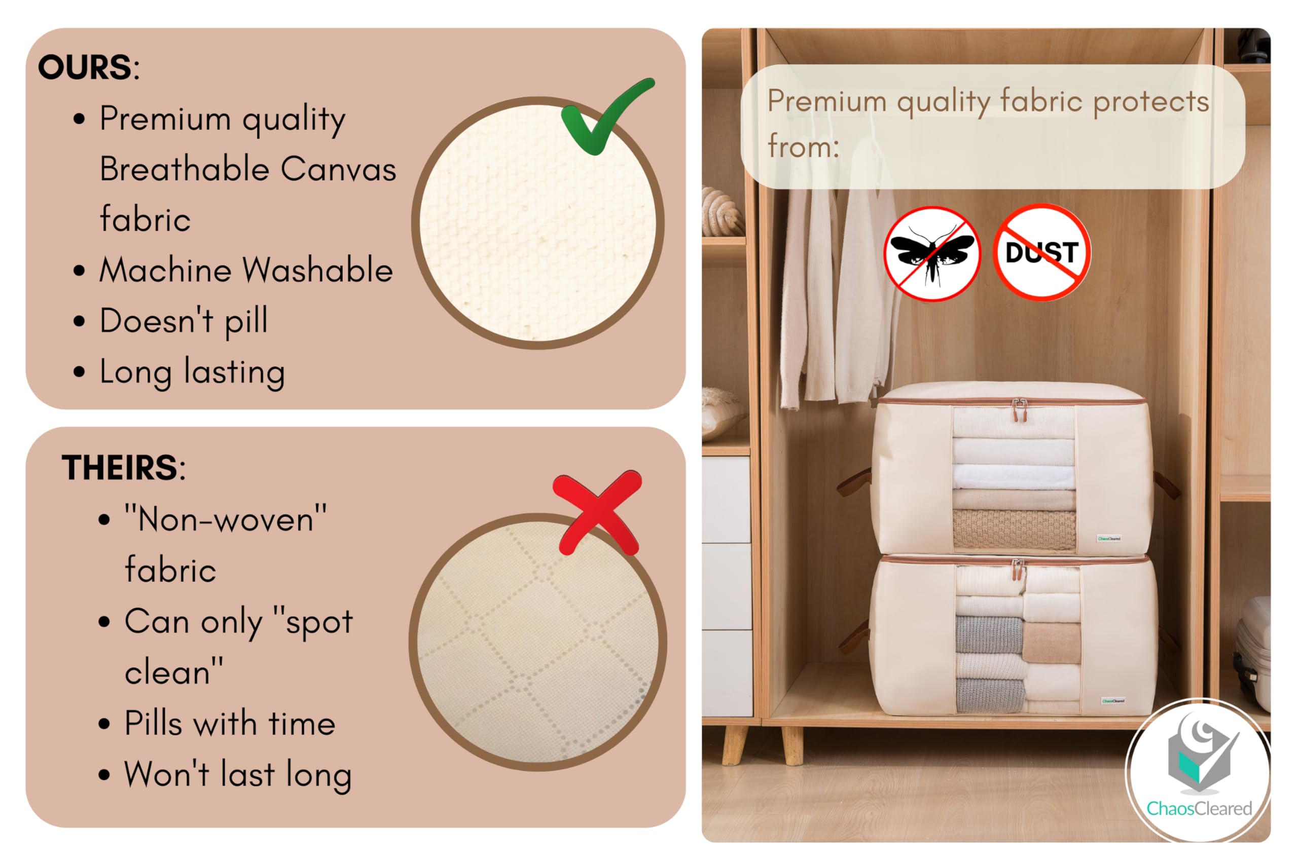 2 Pack Canvas Comforter Storage Bags - King/Queen Size Organizer for Bedding, Quilts, Blankets, Duvets & Pillows | Mothproof Space Saver (24