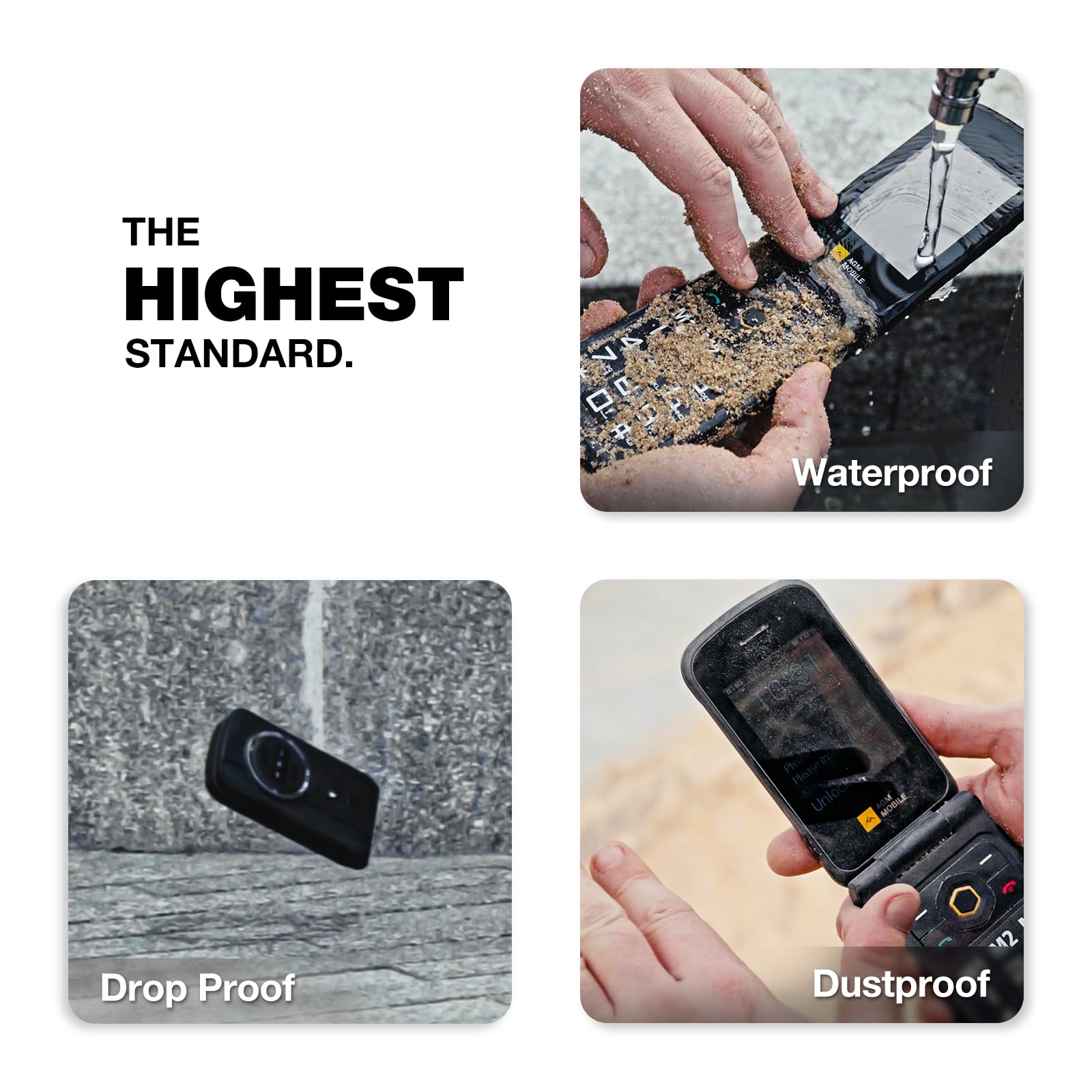 AGM M8 Rugged Flip Phone - 4G LTE Basic Cell Phone | Waterproof & Drop-Proof | SOS Side Key & Speed Dial | 104dB Loud Speaker | Large Keypad & Fonts | Dual SIM | T-Mobile Compatible | Perfect for Outdoor Adventures & Emergency Use